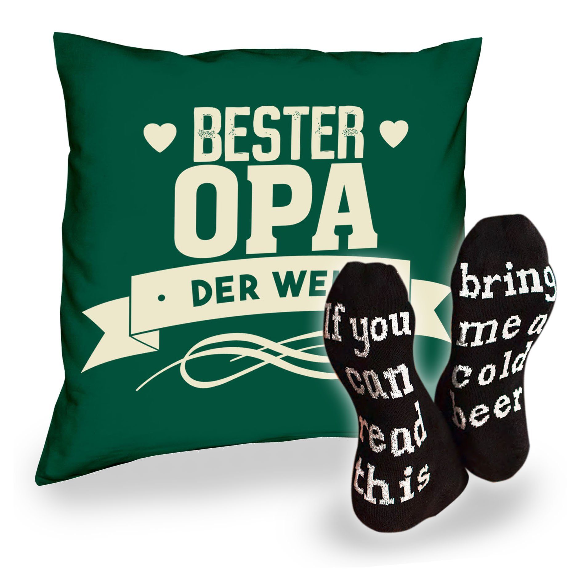 Soreso® Dekokissen Kissen mit Füllung und Socken für Opa Großvater, Vatertagsgeschenk Männer Dunkelgrün