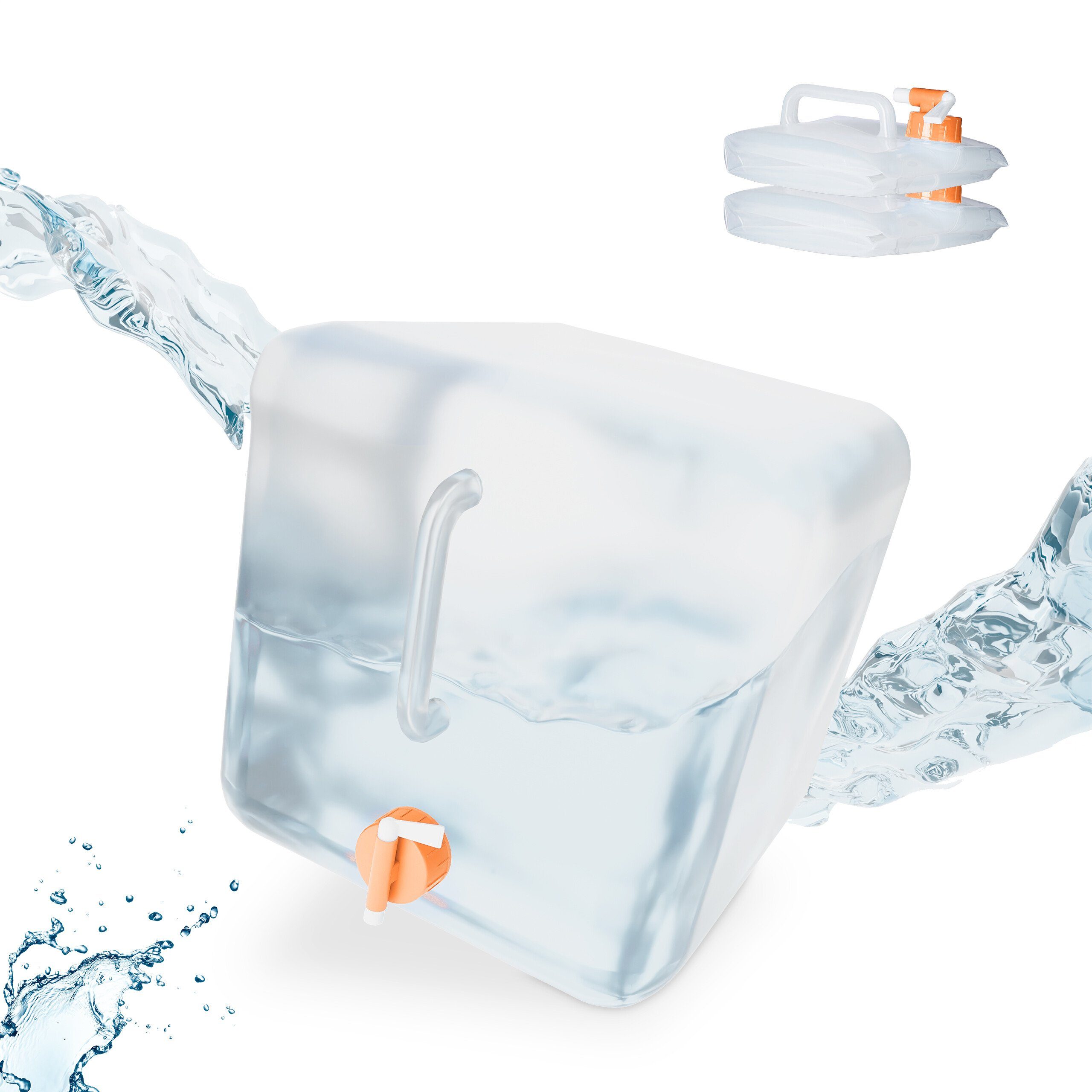 relaxdays Kanister Faltbarer Wasserkanister 3er Set 20 l, Orange Transparent Orange