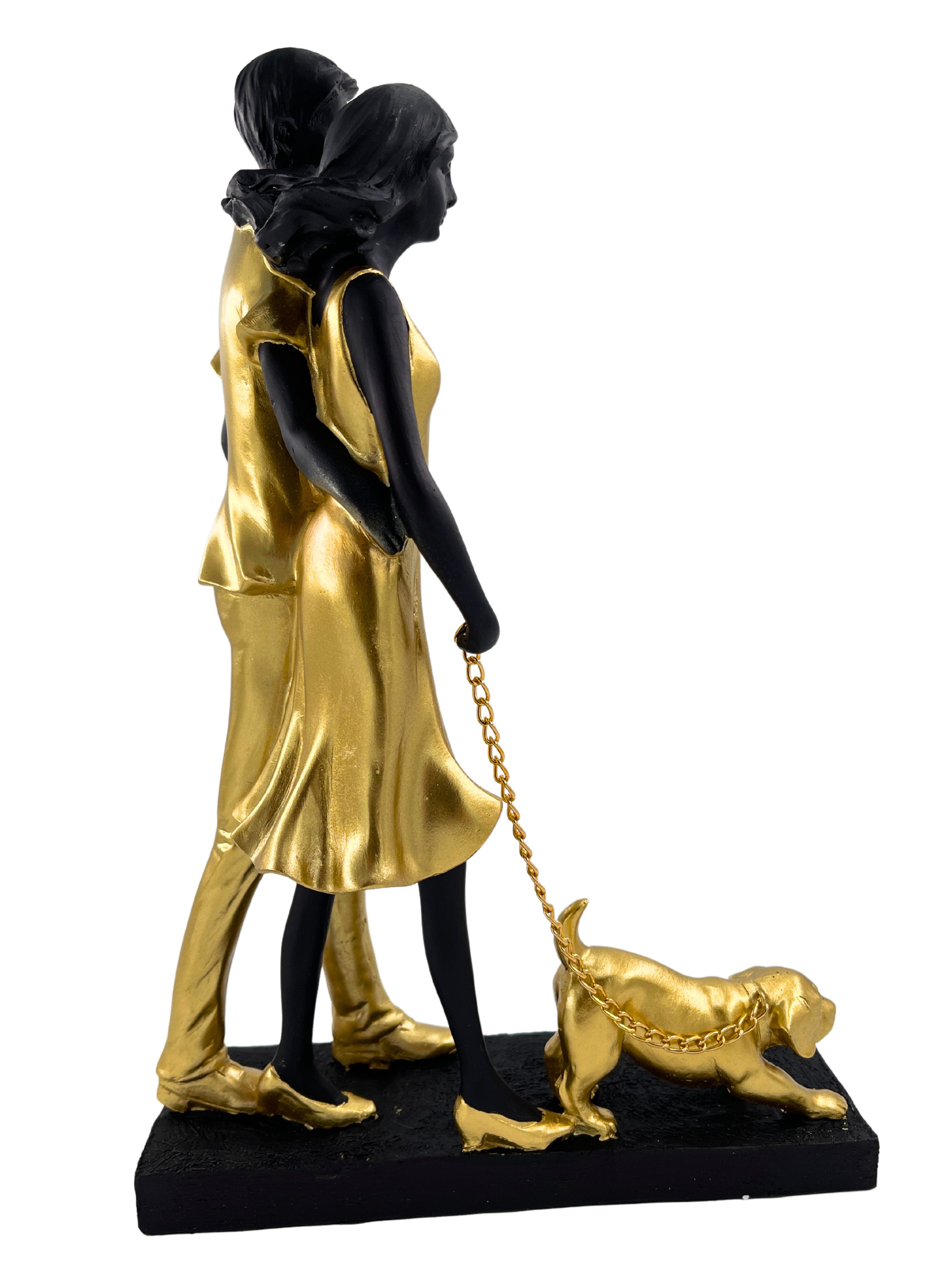 MF Skulptur Dekorative Skulptur 'Paar mit Hund' – Gold Schwarz, 29,5 cm