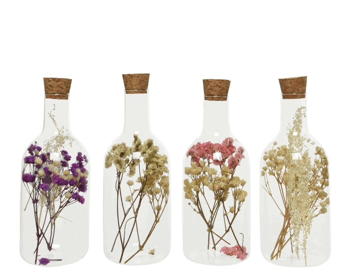 Decoris season decorations Dekovase, Glasflasche mit Trockenblumen gefüllt 17cm 1 Stück sortiert