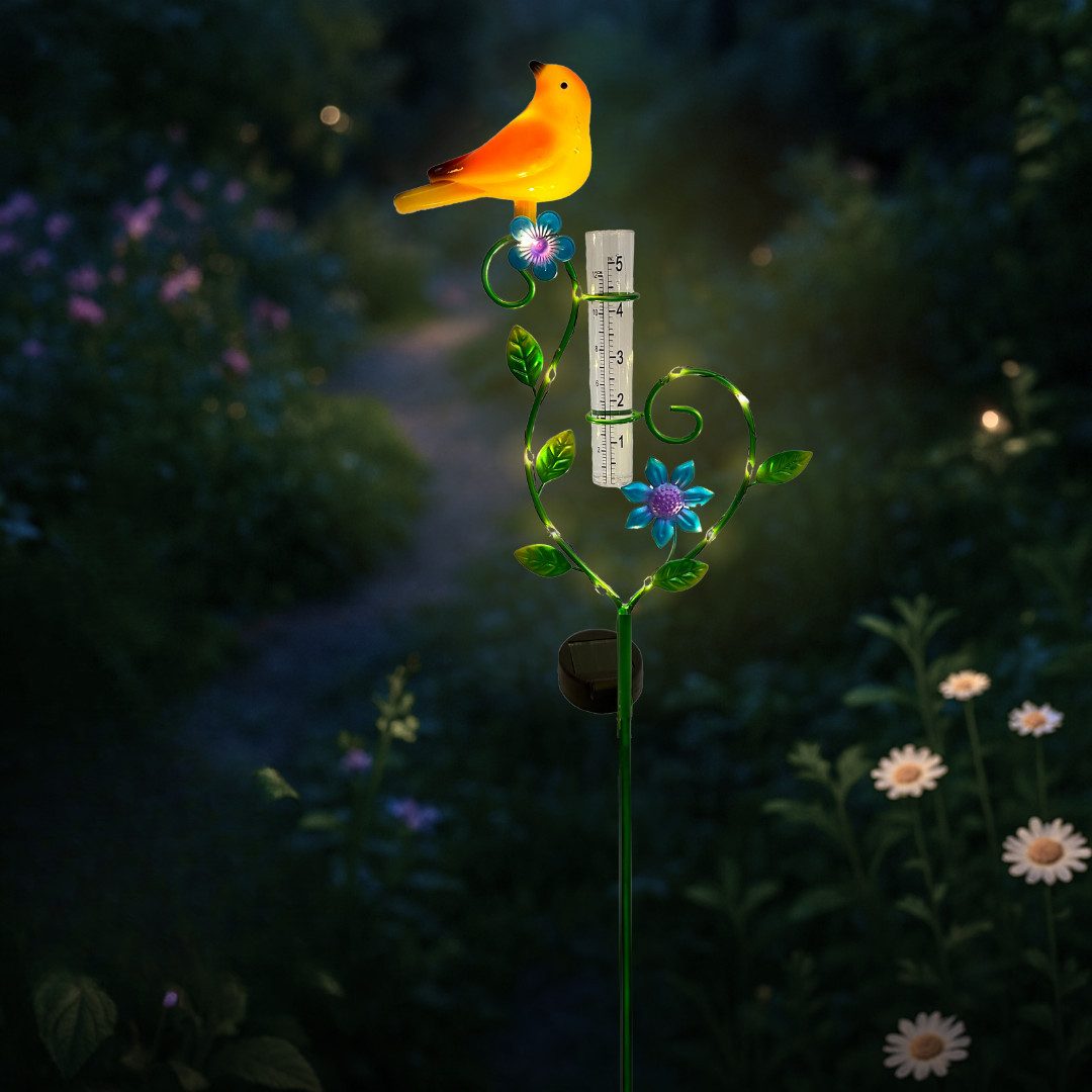 abc HOME Gartenstecker Vogel, LEDs, Solarpanel, Lichtsensor, 80 cm H Regenmesser