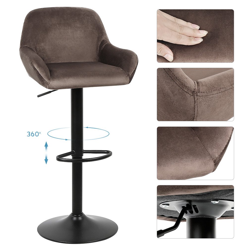JEOBEST Barhocker Barstühle Samt Barstuhl Designer Hocker mit Rückenlehne (2er Set), mit Fußstütze, Barstuhl höhenverstellbar drehbar – Bild 5 von 5
