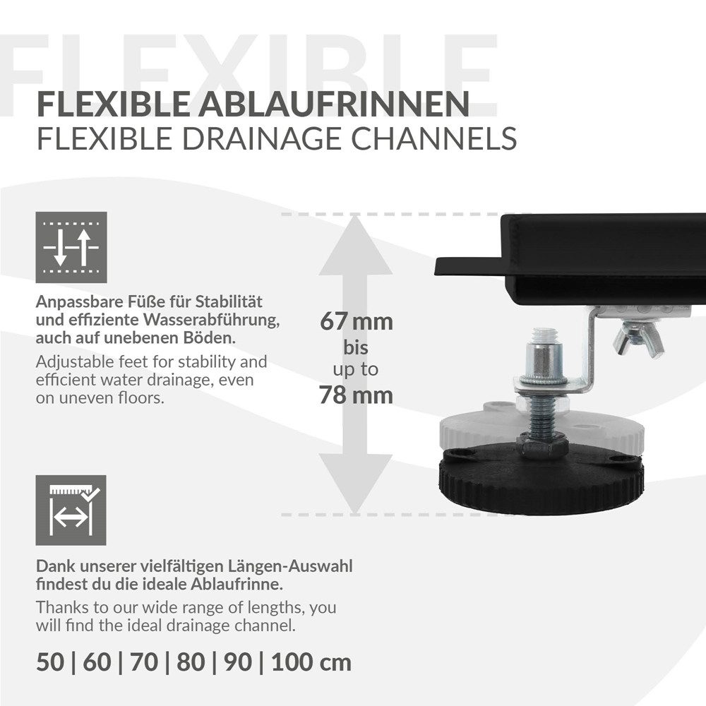 LuxeBath Duschrinne Edelstahl Doppelseitige Bodenablauf 2in1, Komplettset Bodenbefestigung, Duschablauf, Siphon mit Geruchsstop, Haarsieb, Ablaufrinne Dusche – Bild 4 von 5