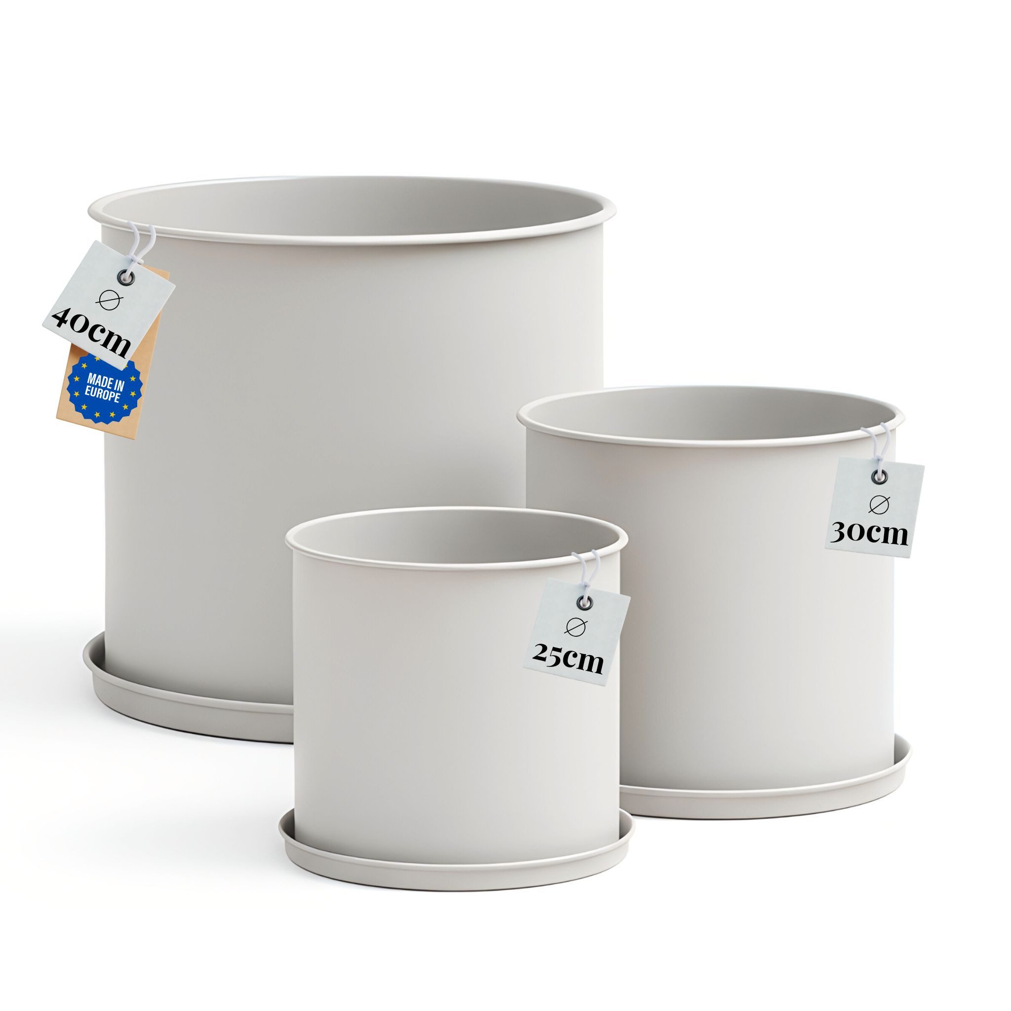 LIVLIG Pflanzkübel Blumentopf mit Untersetzer groß draußen, Übertopf für Pflanzen (3er-Set), Ø 25 cm, 30 cm & 40 cm