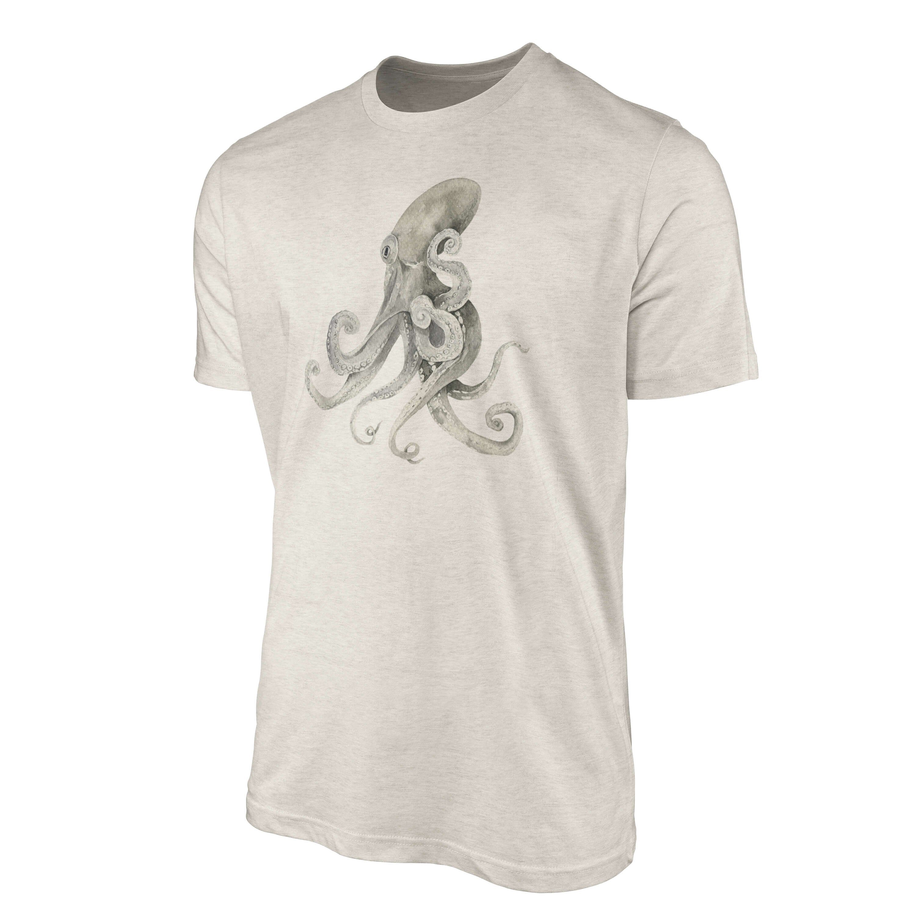 Sinus Art (1-tlg) Wasserfarben Oktopus Ökomode aus T-Shirt Shirt Motiv 100% Herren Nachhaltig T-Shirt Bio-Baumwolle gekämmte