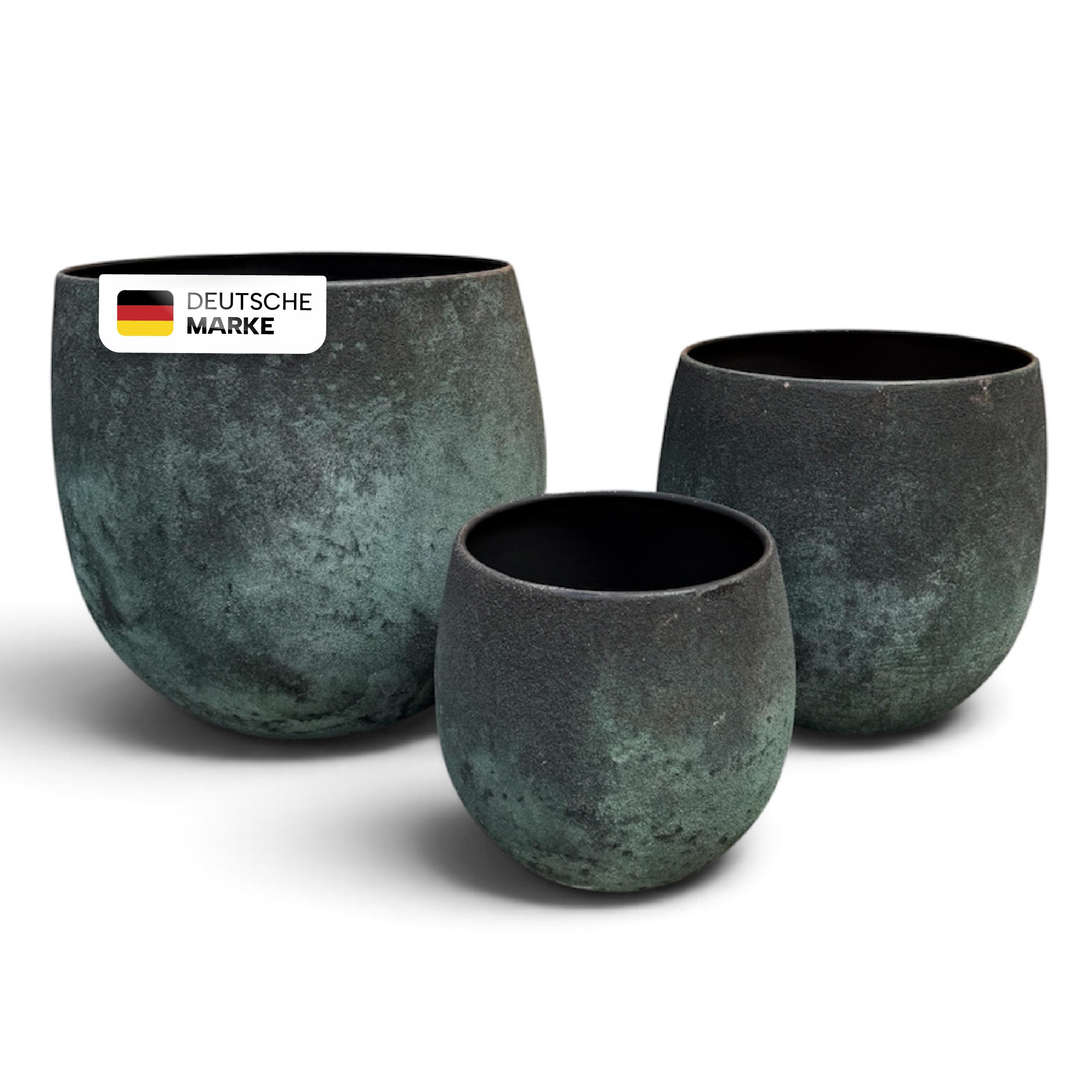 NATIV Blumentopf Pflanztöpfe Metall 3er-Set in Grün-Grau mit strukturierter Patina, besonders leicht