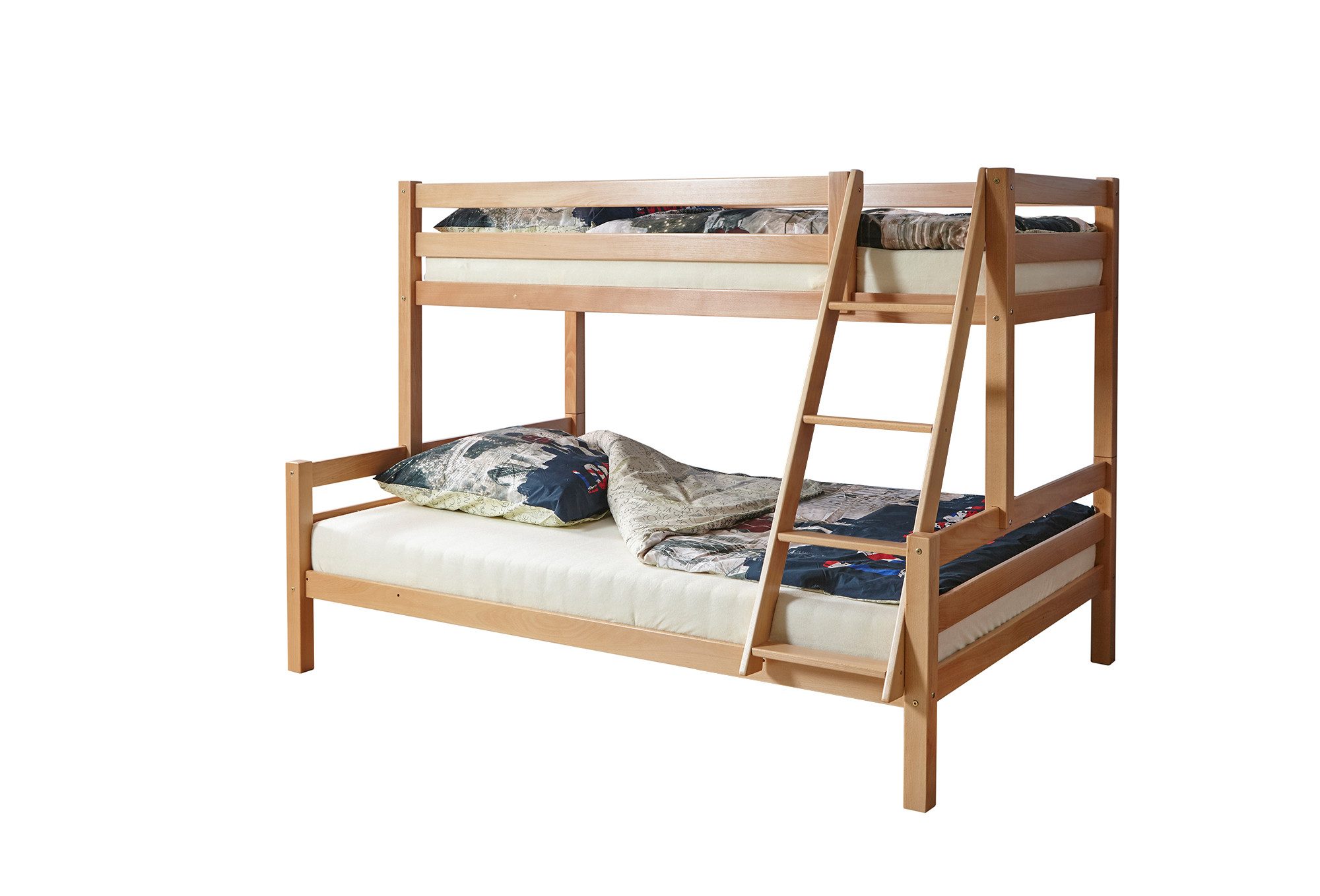 Ticaa Etagenbett Etagenbett Maxim Buche massiv, extragroße Liegefläche