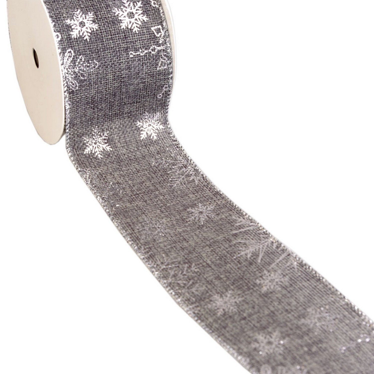 Deko AS Dekoband Weihnachtsband mit Silberfoliendruck "große Eissterne" ca. 65mm Breit