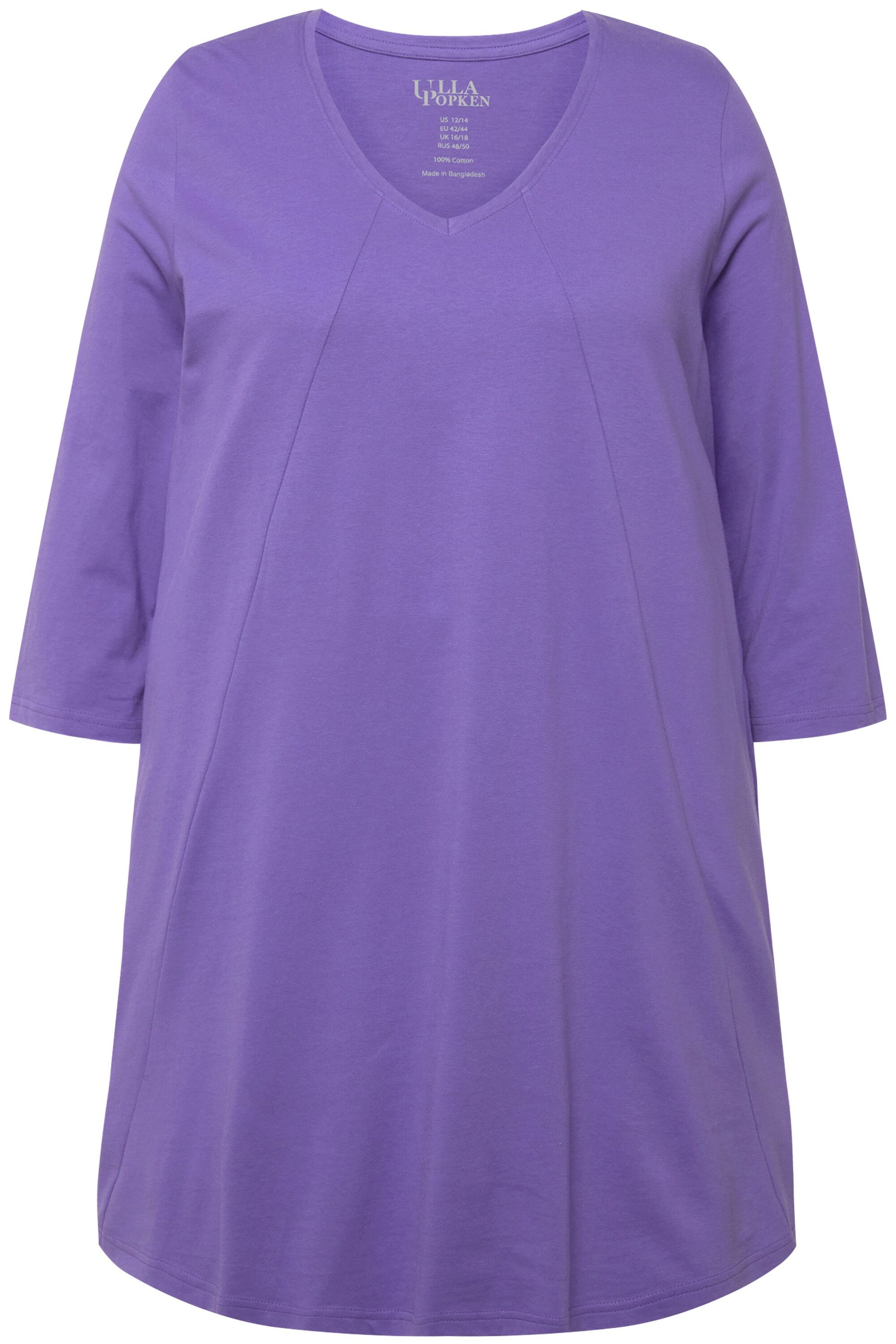 Ulla Popken Longshirt Longshirt Ziernähte A-Linie V-Ausschnitt 3/4-Arm günstig online kaufen