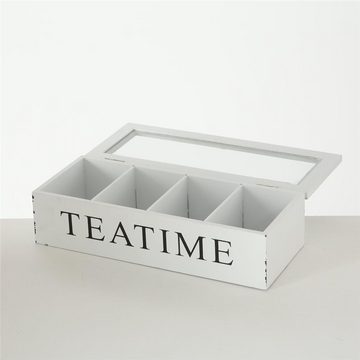 BOLTZE Teebox Fjord, Weiß Holzbox mit Glasdeckel für Teebeutel Landhaus Design