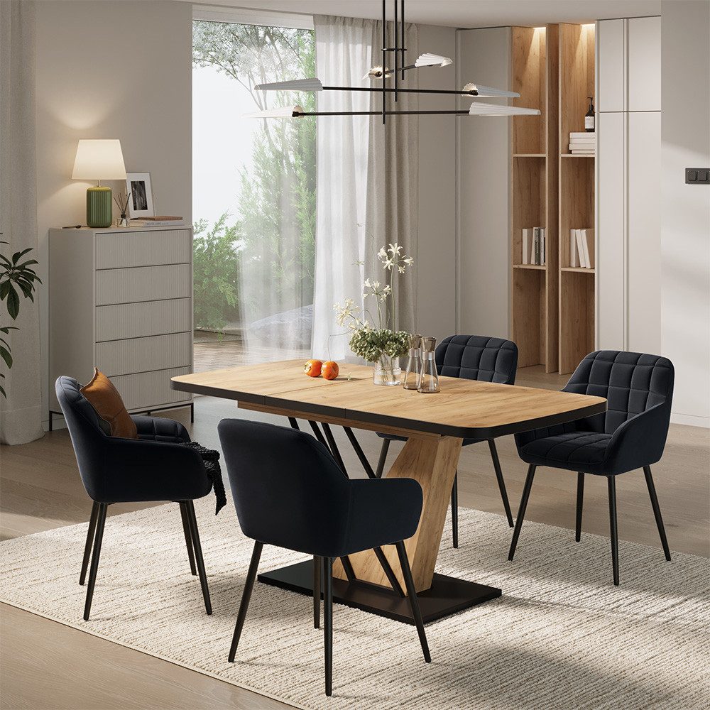 Vicco Essgruppe Fenaro, Goldkraft Eiche, 120 x 80 cm mit 4 Esszimmerstühlen, (5-tlg)