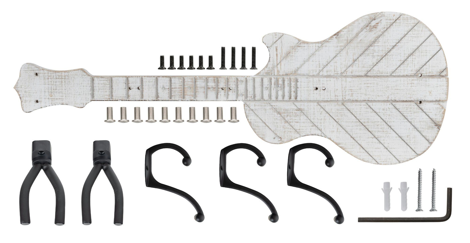 joycraft Wandgarderobe GG-277 Garderobe in Gitarrenform - Shabby-Look Holz-Garderobenpaneel, - Ideal für Gitarre, Ukulele, Kleidung, Hüte, Taschen, Schlüssel usw.