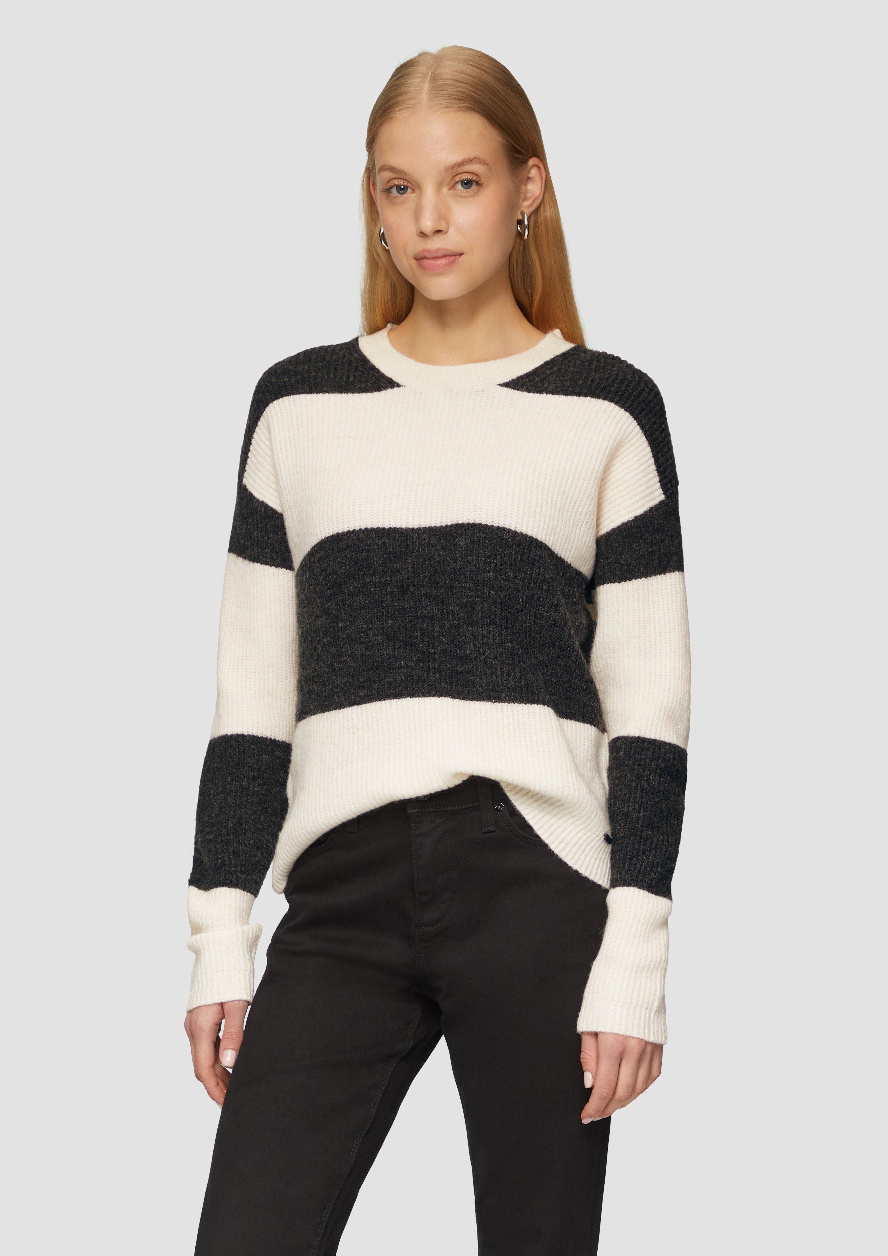 QS Strickpullover Melierter Strickpullover mit überschnittenen günstig online kaufen