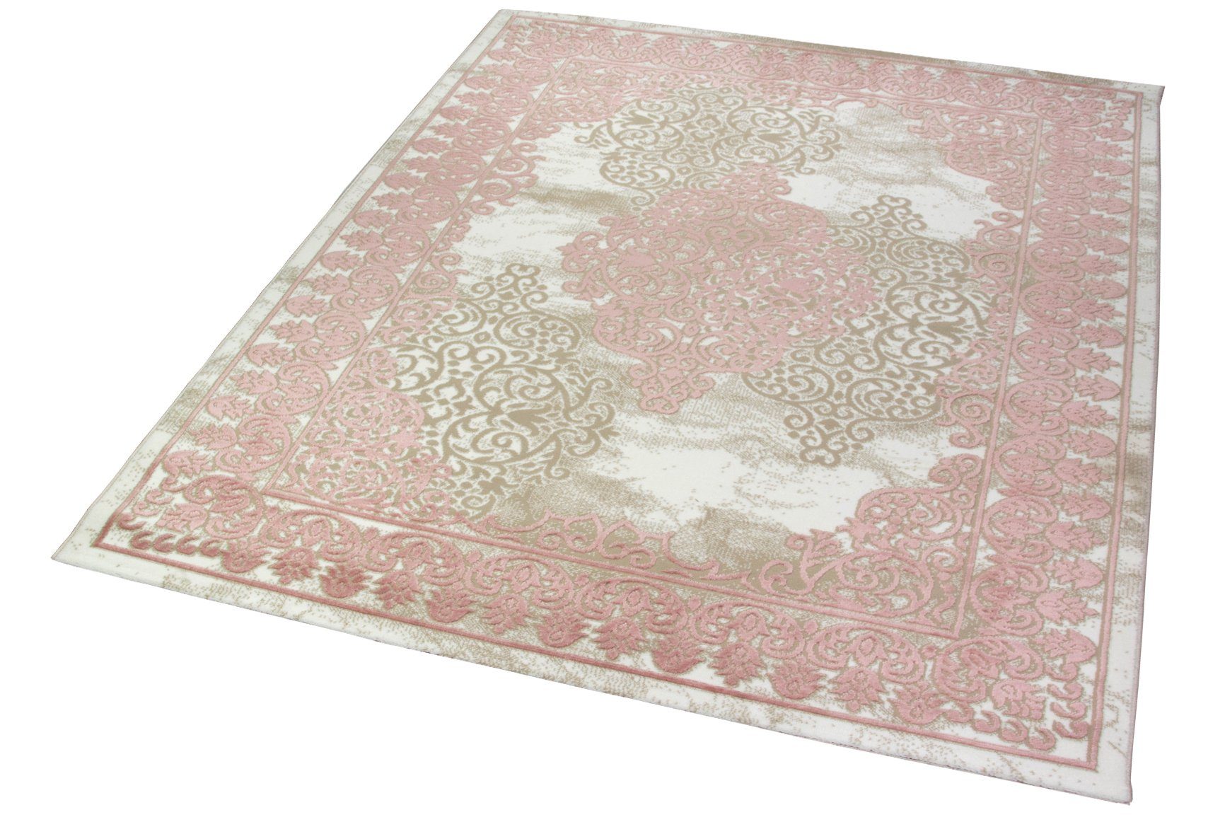 TeppichHome24 Teppich Teppich Vintage in Rosa Beige Creme, rechteckig