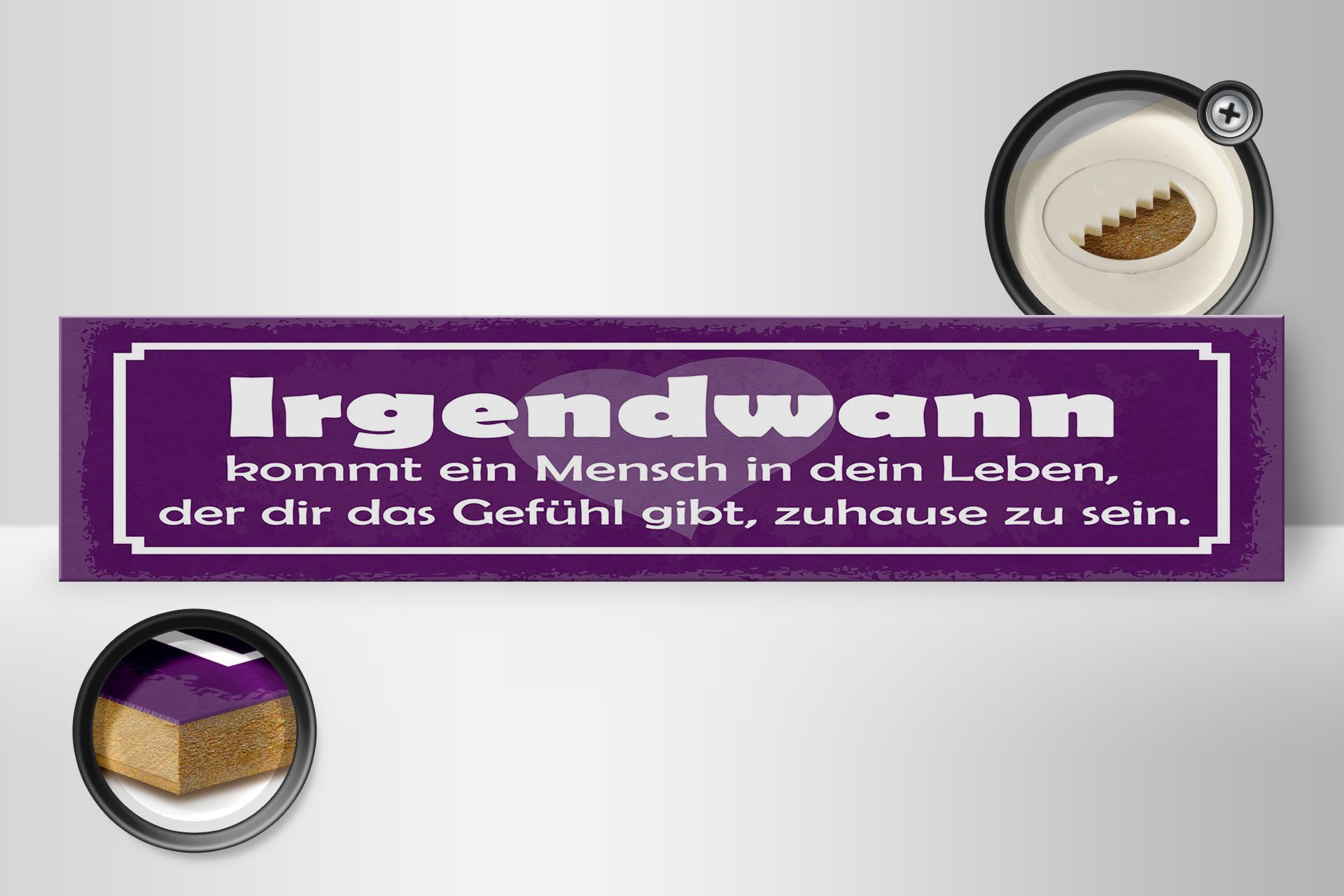 Femer GmbH Holzbild Spruch 46x10 cm Irgendwann kommt ein Mensch in dein Leben, (1 St), Glatte Holzfaserplatte (MDF), vorn beschichtet