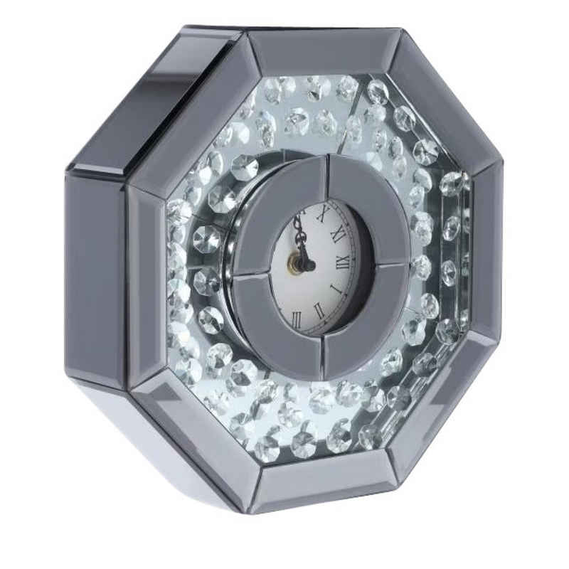 Online-Fuchs Tischuhr moderne Standuhr aus Spiegelglas mit Kristalldiamanten bestückt - Römisches Ziffernblatt - 26 cm groß - Wohnzimmer