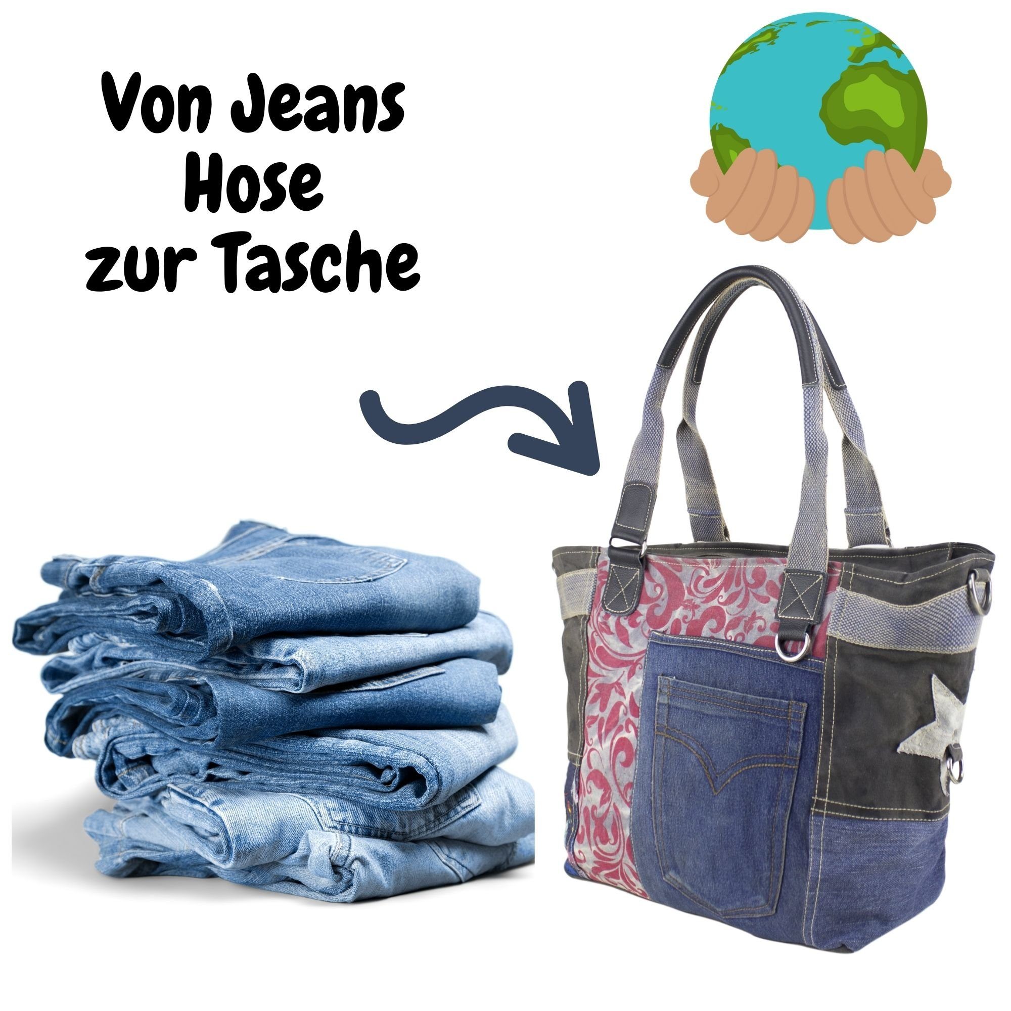 Sunsa Handtasche Handtasche Recycelte Jeans Handtasche Damen XXL Schultertasche Tasche, Aus recycelten Jeans