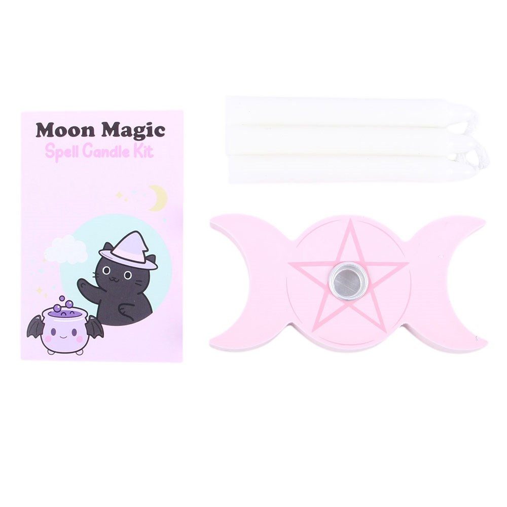 Something Different Standkerzenhalter Moon Magic Schutzkerzen Kawaii Kerzenset mit Triple Moon Halter rosa