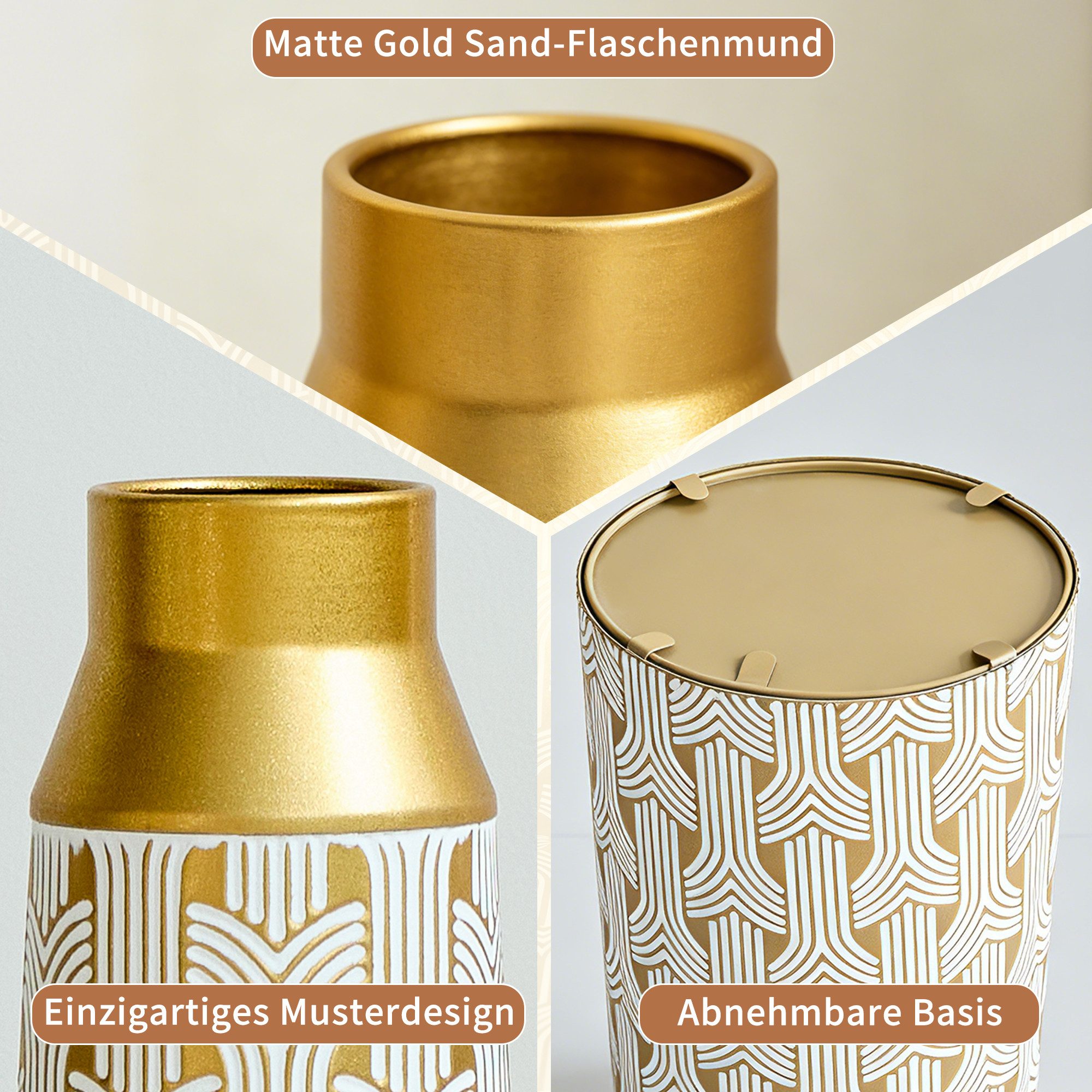 KLAM HOME Bodenvase Große Bodenvase 3er Set aus Metall, (50/65/83 cm), Mid-Century Modern (Dekovase Boden bis zur Decke reichende Vase, hohe dekorative Vase), V – Bild 4 von 5