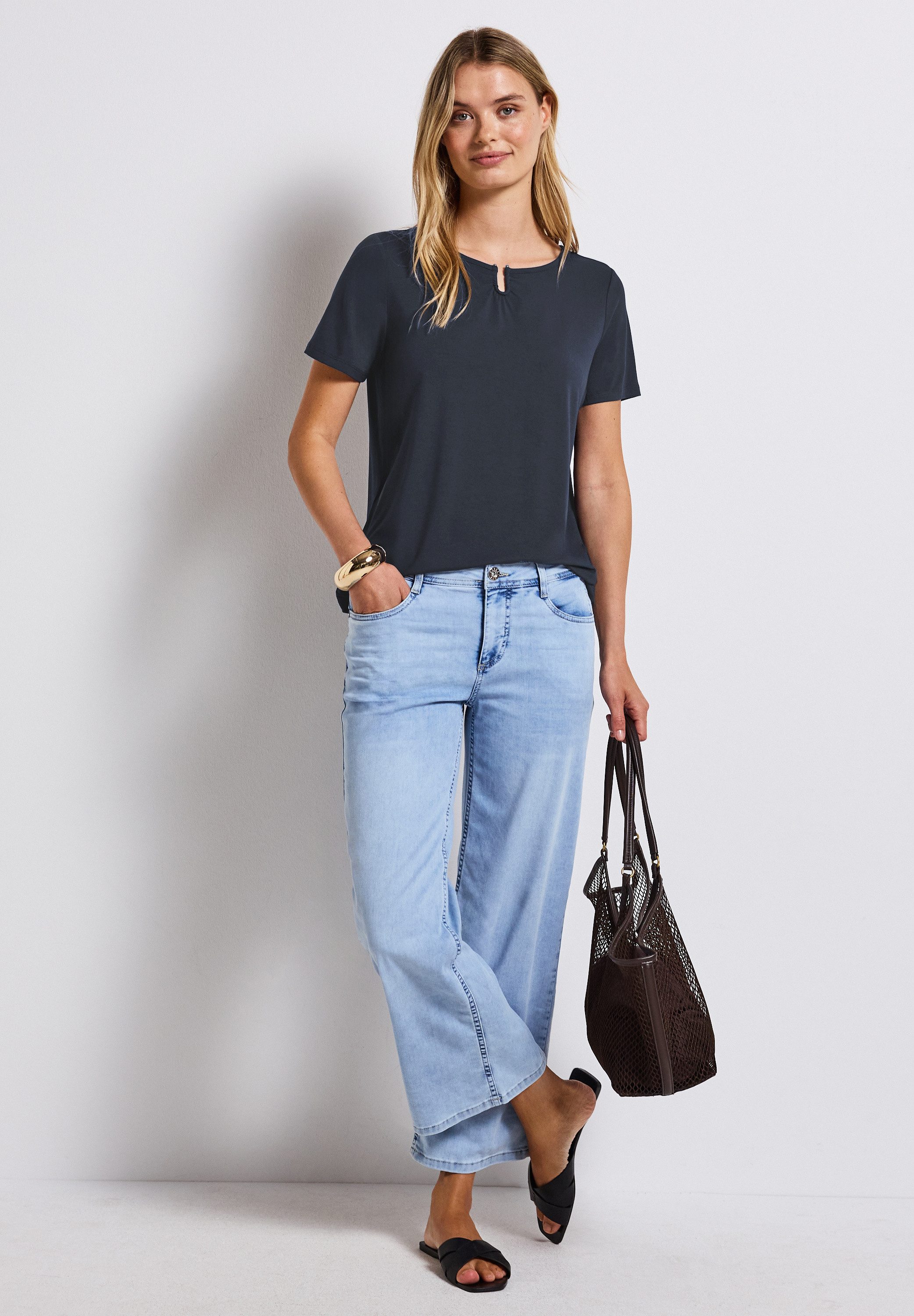 STREET ONE T-Shirt aus elastischem Materialmix