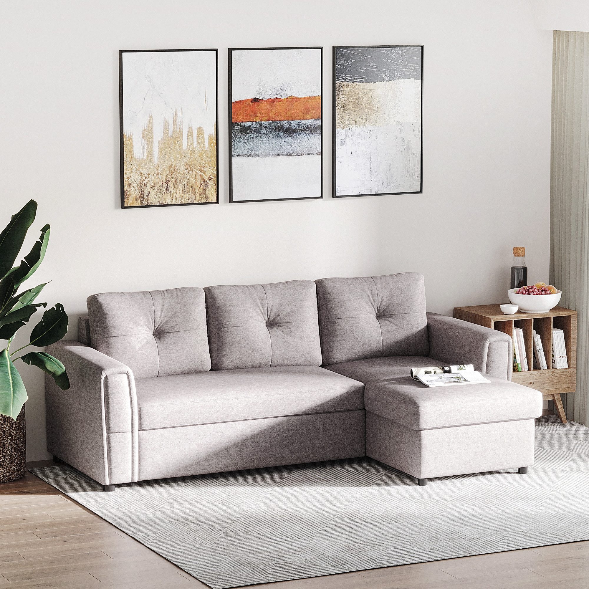 HOMCOM Ecksofa 3 Sitzer Couch, Schlafsofa günstig online kaufen