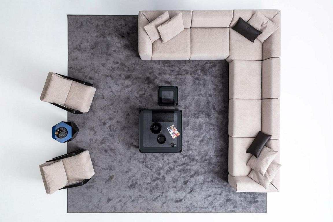 Couch + Moderne Sessel), L-Form JVmoebel 2x Sessel L-Form Eck (Nur Couch, Sofagarnitur Wohnzimmer-Set Europe Graue Ecksofa in Made mit