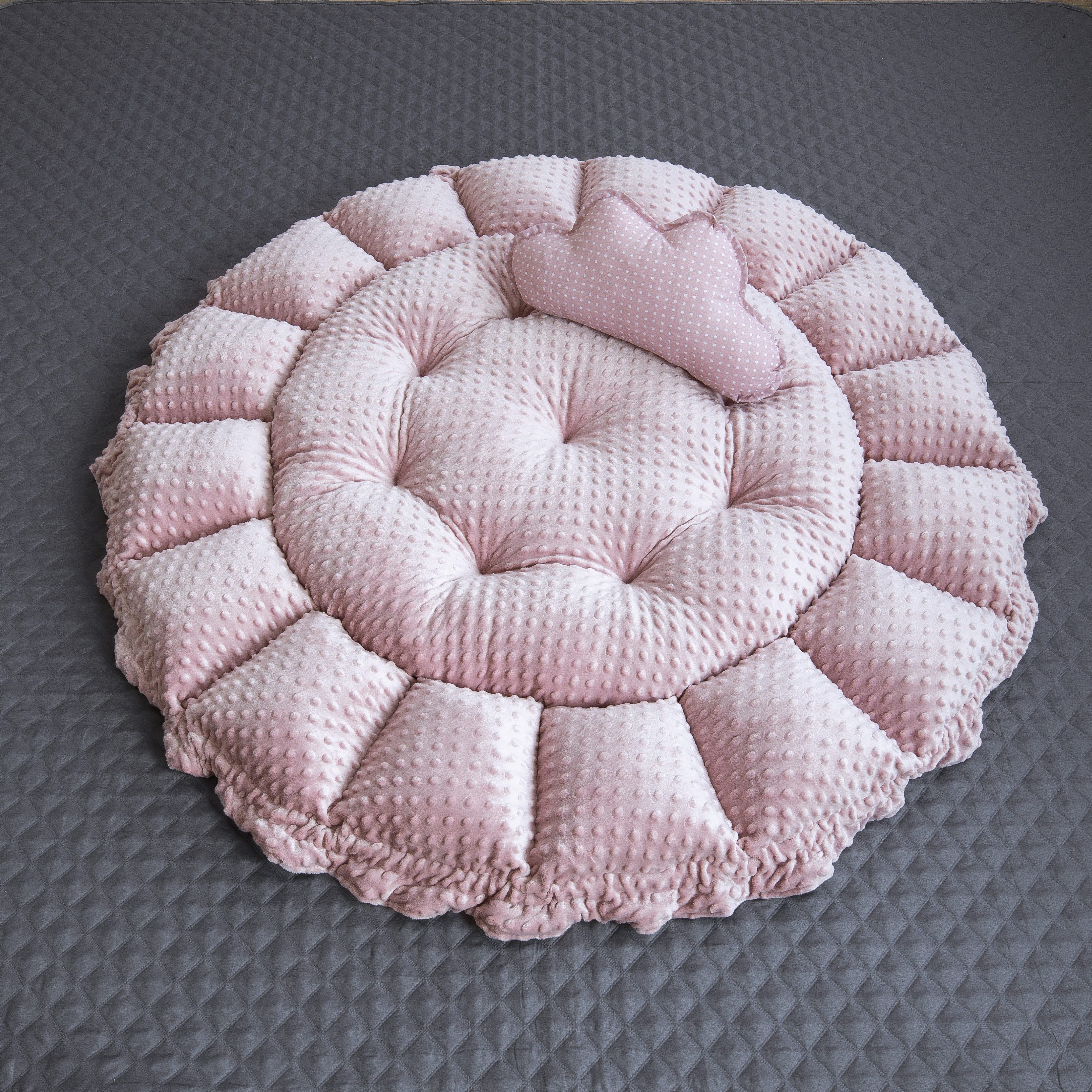 Loolay Bettnestchen PUNKTE Rosa/ MINKY ENGELSNEST Nestchen Babynest Unterlage, (PREMIUM Babyausstattung XXL Babykokon als Nestchen Ø90cm, als Krabbeldecke Ø155c – Bild 4 von 5