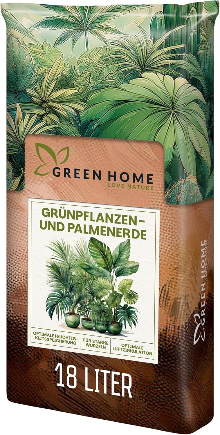 GREEN HOME LOVE NATURE Spezialerde Grünpflanzen- & Palmenerde für Palmen, Grün- & Zimmerpflanzen 18 L, 36 L, 72 L, Langzeitnährstoffe, Perlite, Kokosfasern, gute Drainage