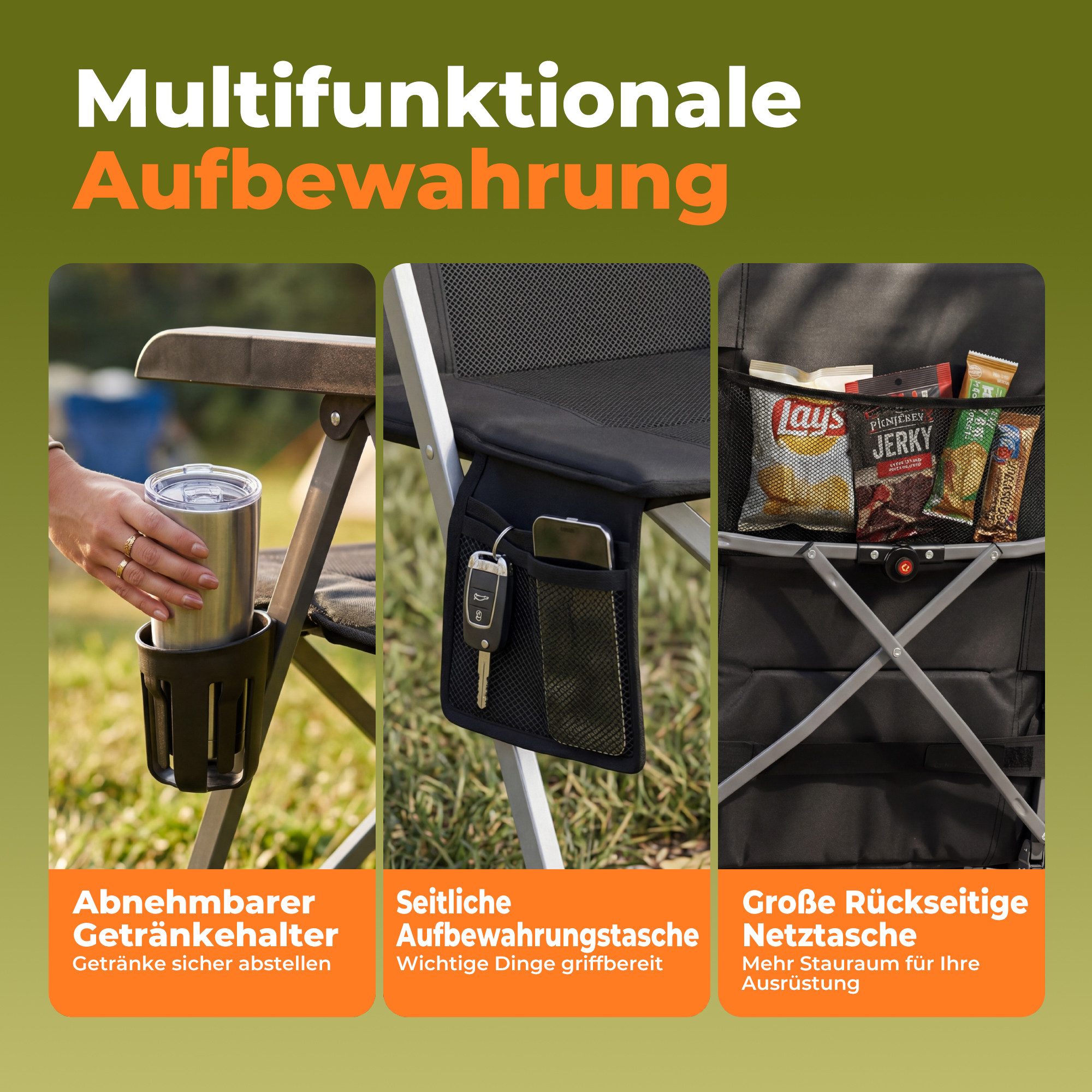 HOMECALL Klappstuhl Campingstuhl Faltbar 3D-Mesh + 600D Oxford Gartenstuhl Hohe Lehne (bis 150 KG mit Seitentasche Getränkhalter), Angelstuhl für Camp Garten Ba – Bild 5 von 5