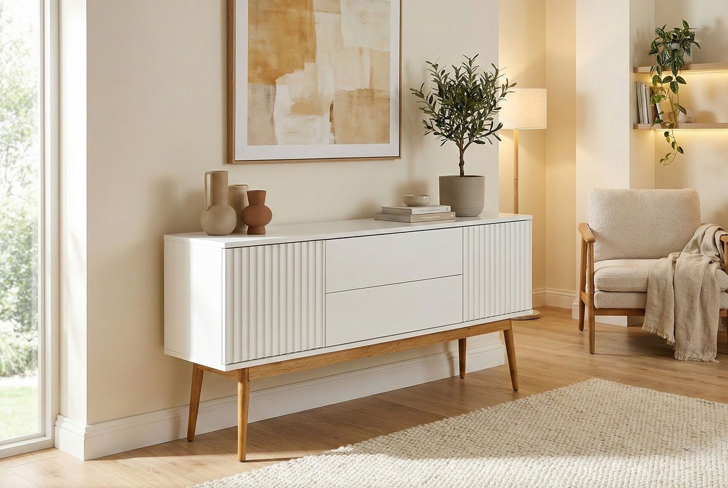 Jahnke Sideboard GRACE SB 150, Sideboard, 2 Türen & 2 Schubladen, Skandi-Design, Breite: 150 cm