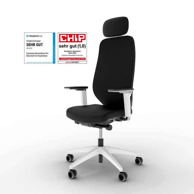 Ergotopia Bürostuhl MasterBack ergonomischer Schreibtischstuhl mit Kopfstütze, 5D Armlehnen, 3D Neigungsmechanik, Synchronmechanik