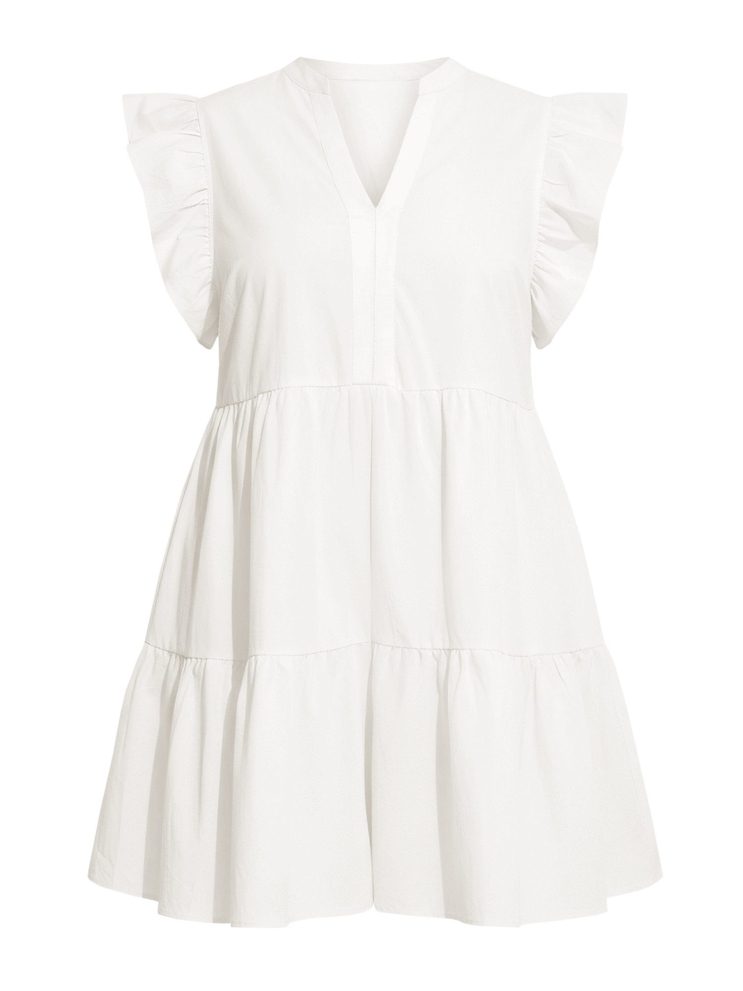 Imily Bela Minikleid Damen Oversize Kurzarm V-Ausschnitt mit Rüschenärmeln A-Linie Sommer (Packung, 1-tlg., 1per-Pack) mit gerüschtem Rock aus Baumwolle in Unif – Bild 5 von 5