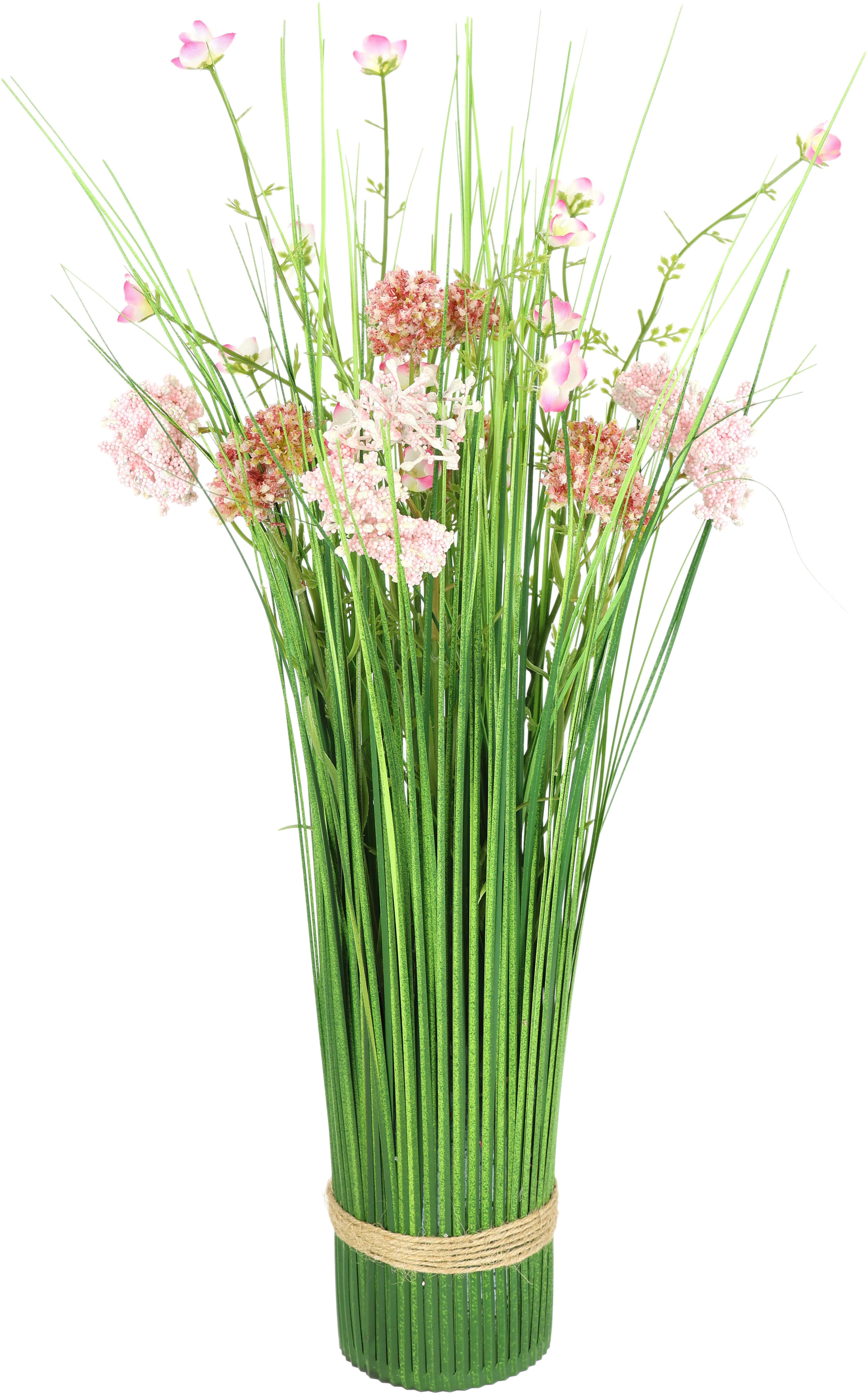 Kunstpflanze Künstlicher Grasbund mit Blüten, I.GE.A., Höhe 45 cm, Grasbusch Deko Kunstblumen Kunstgras Grünpflanze Травы Sträucher