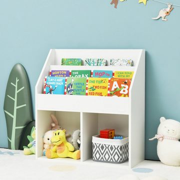 COSTWAY Bücherregal, Kinder, mit Fächern & 2 Ablagen, Holz, 70x30x80cm, weiß