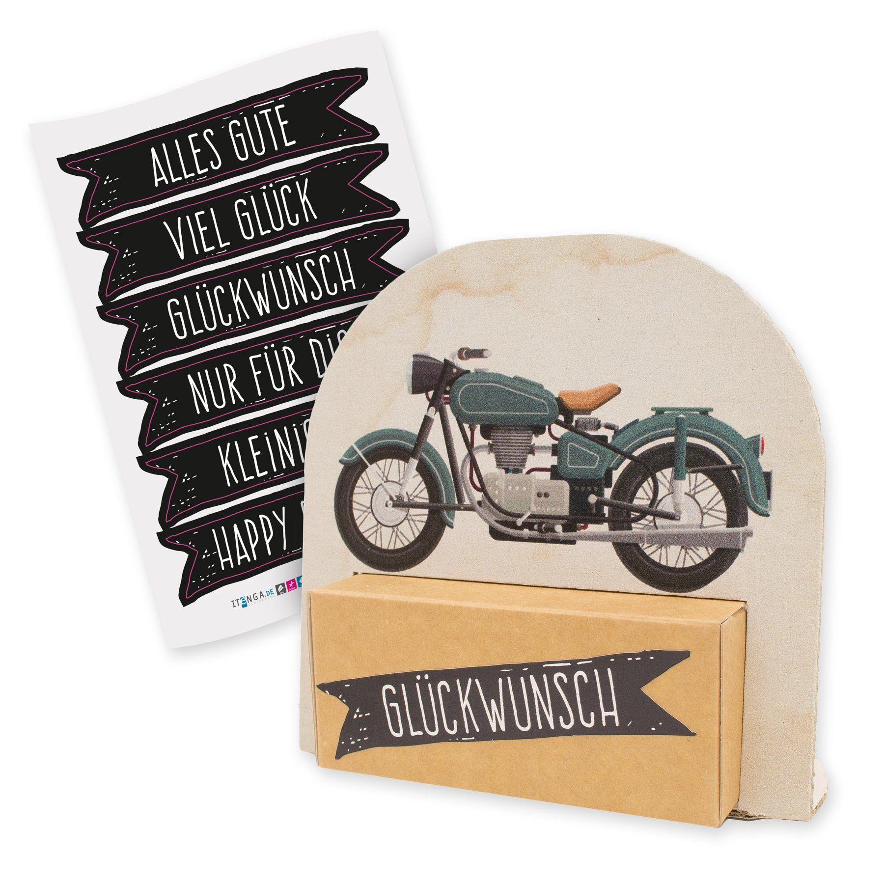 itenga Geschenkbox itenga Geldgeschenkverpackung Motorrad Vintage mit Stickerbogen
