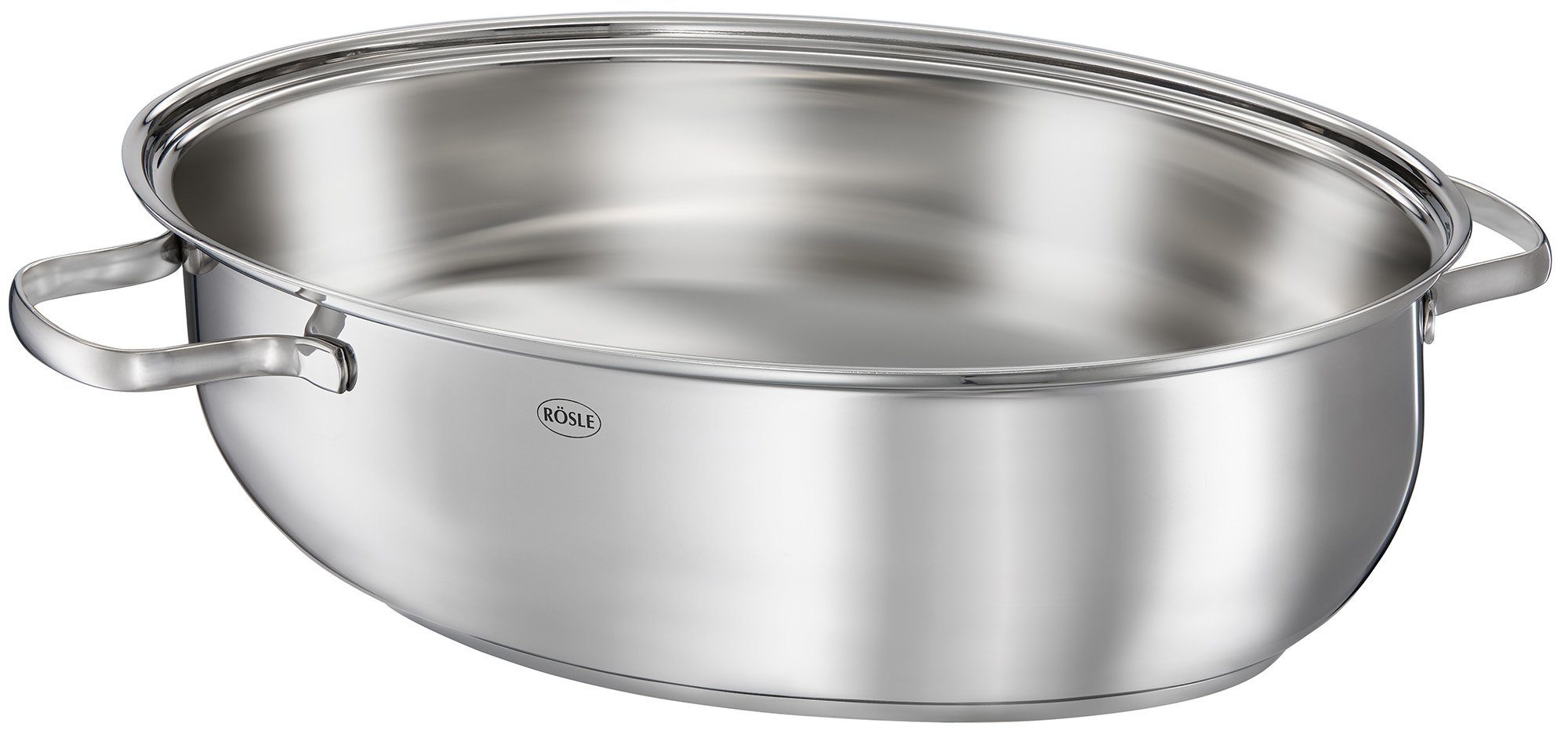 RÖSLE Bräter ELEGANCE, Edelstahl 18/10 (1-tlg), oval, mit Glasdeckel, spülmaschinen-, backofen- und induktionsgeeignet