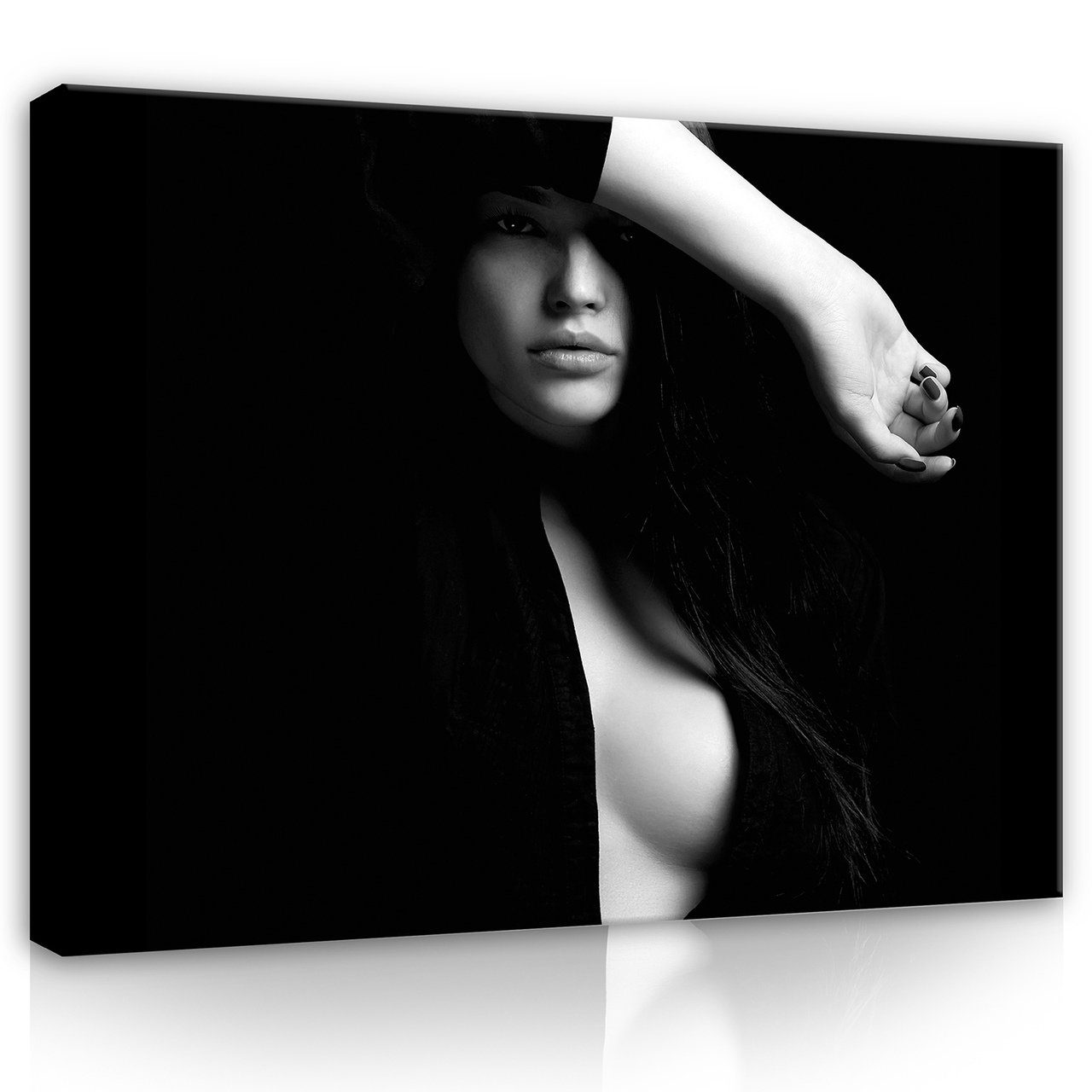 Wallarena Leinwandbild Frau Sexy Aufhängefertig Modern Leinwand Canvas Groß Wohnzimmer Modern Leinwandbilder Schlafzimmer, Auf Wandbilder Schwarz Bild Wandbild für Bilder XXL Kunstdruck (Einteilig)