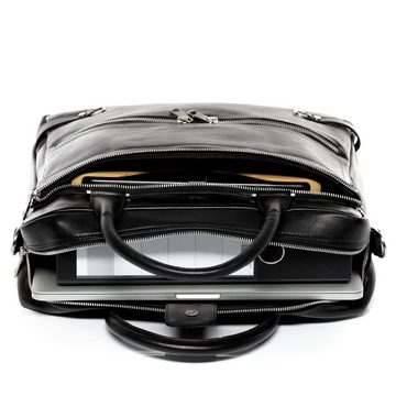 FERGÉ Laptoptasche Leder Businesstasche Unisex ENZO, Laptoptasche 15,4 Zoll, Aktentasche Echtleder Damen Herren schwarz