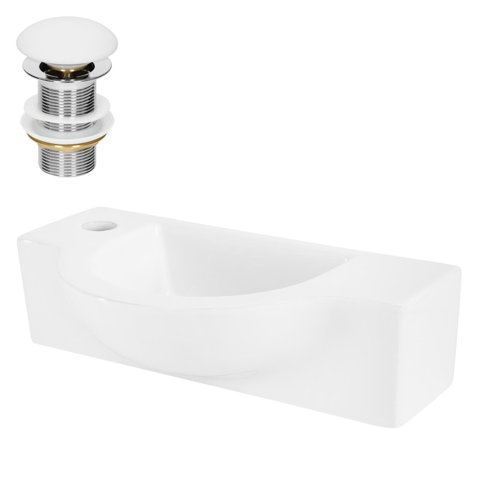 Weiß, Aufsatzbecken Pop-Up von Waschtisch Ventil Aufsatzwaschbecken ML-DESIGN mit Waschbecken Keramik ML-Design Weiß Moderne Aufsatzwaschtisch, Ablaufgarnitur Waschbecken 44,5x25,5x12cm