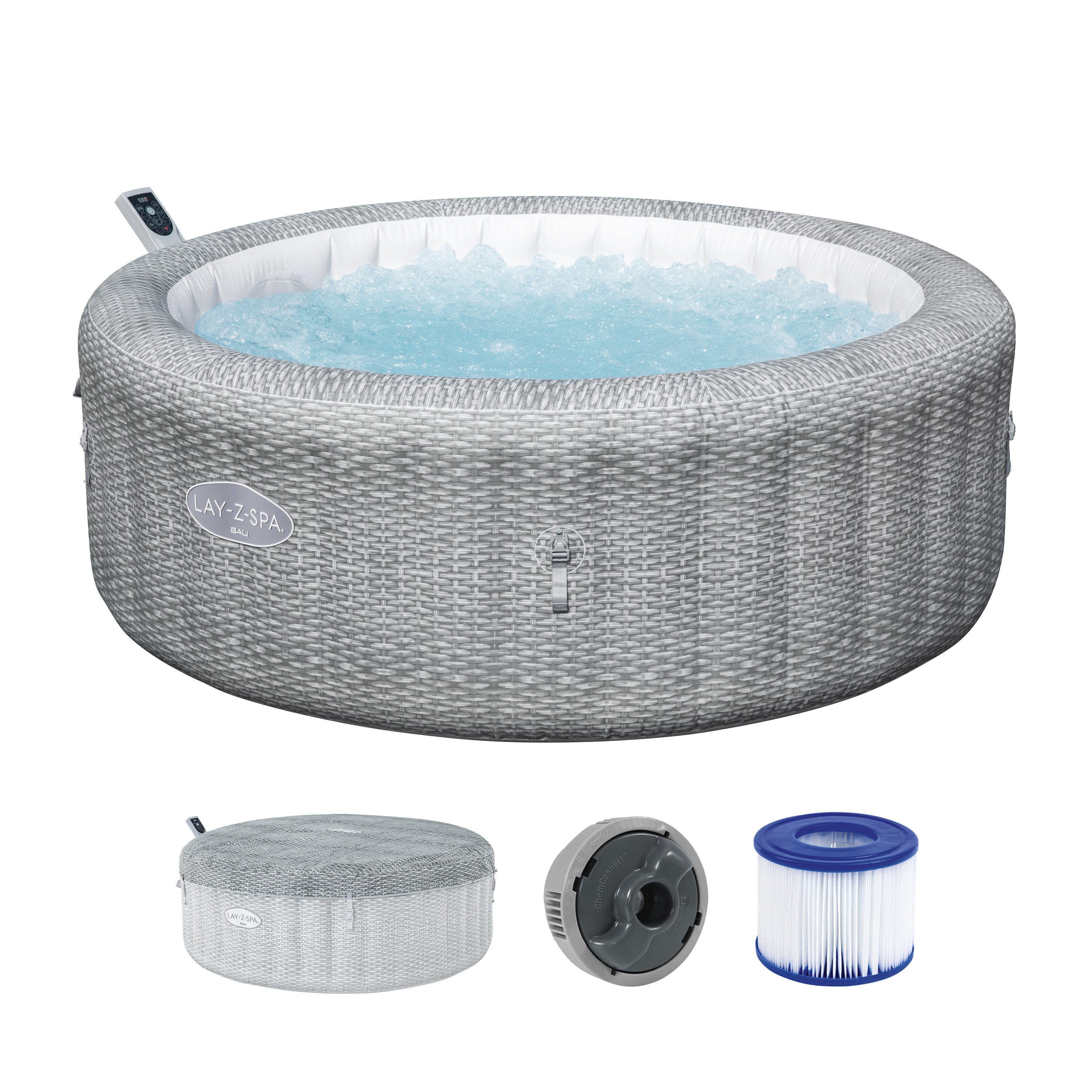 Bestway Whirlpool LAY-Z-SPA® Bali AirJet™, Aufstellbecken, (Set, Inkl. App-Steuerung, für max. 6 Personen), Ø 196 x 71 cm