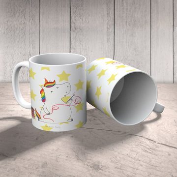 Mr. & Mrs. Panda Tasse Einhorn Näherin - Weiß - Geschenk, Tasse, Porzellantasse, Einhörner, Keramik, Einzigartiges Botschaft