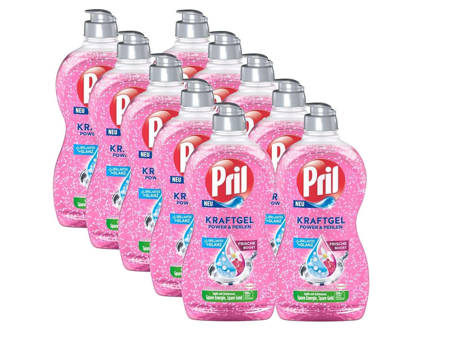 PRIL Kraftgel Power & Perlen Granatapfel & Orangenblüte 10x 450ml Посудомоечная жидкость (Multi-Pack, [10-St. mit höchster Fettlösekraft für sauberes Geschirr)