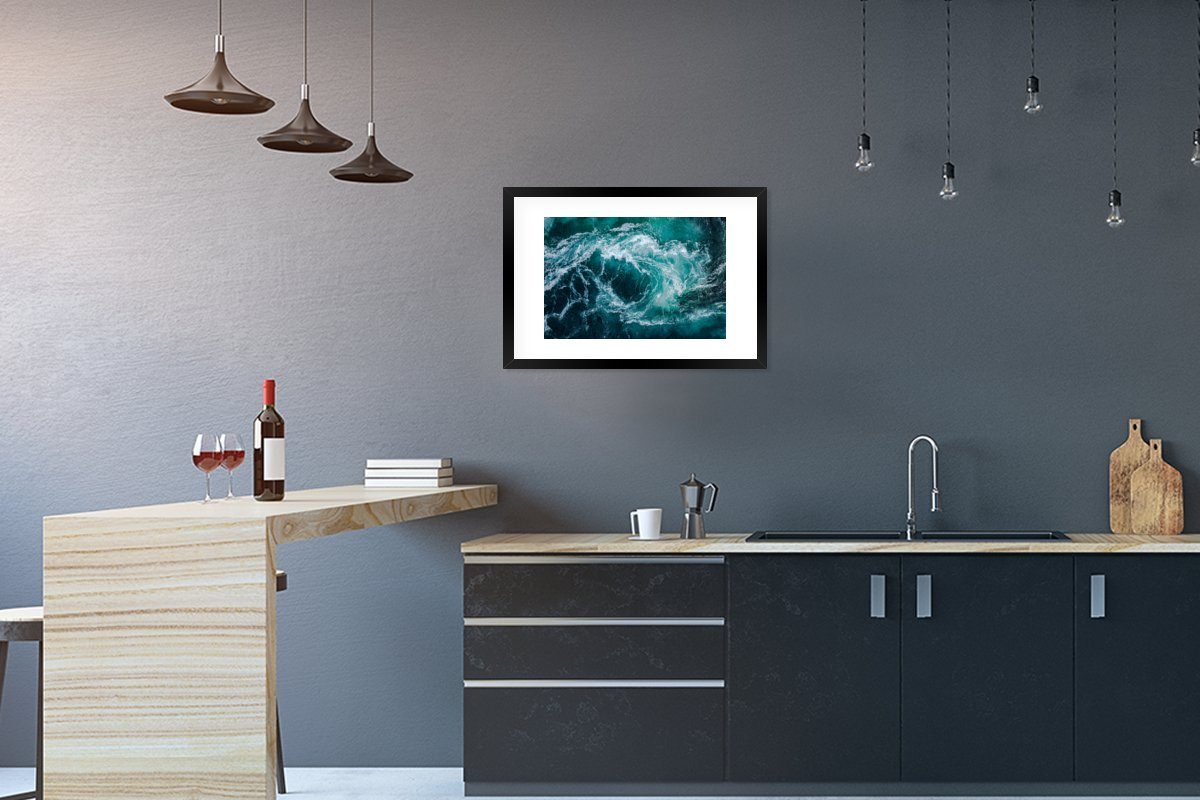 MuchoWow Poster Meer - Norwegen - Wasser, (1 St), mit Rahmen, Kunstdruck, Gerahmtes Poster, Schwarzem Bilderrahmen