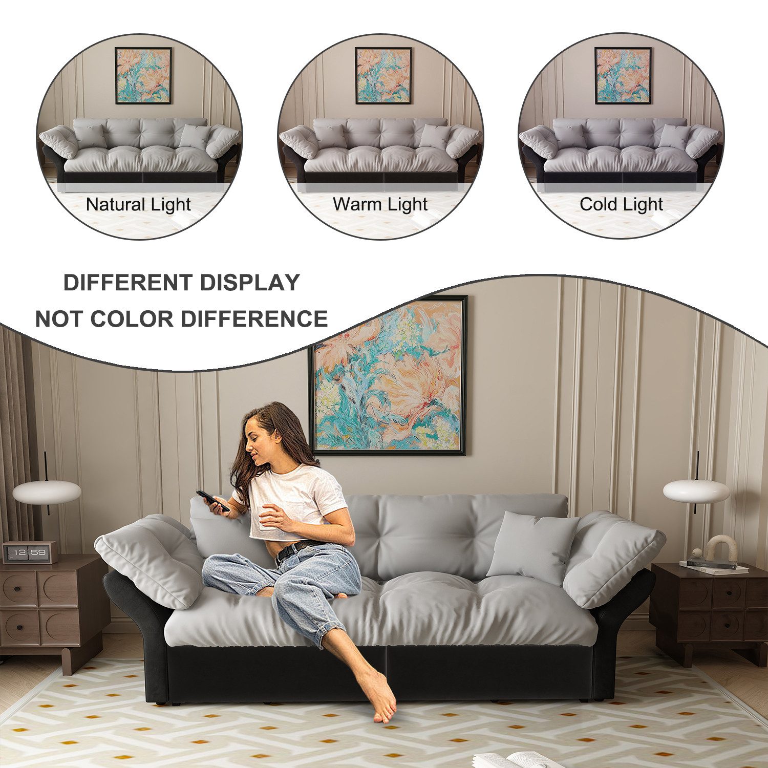 Totnz Schlafsofa 3-in-1 mit Ausziehfunktion, Chaiselongue & Bettfunktion, Stahlrahmen, platzsparend, Gästebett für Wohnzimmer & Schlafzimmer