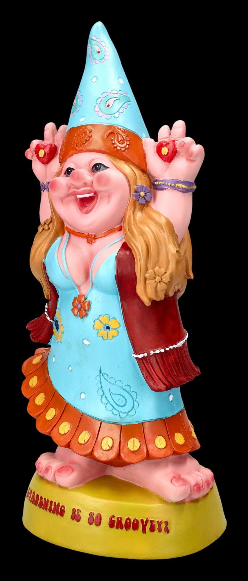 Figuren Shop GmbH Gartenzwerg Gartenzwerg Figur - Hippie Lady Groovy - Garten Dekofigur Zwergen Frau