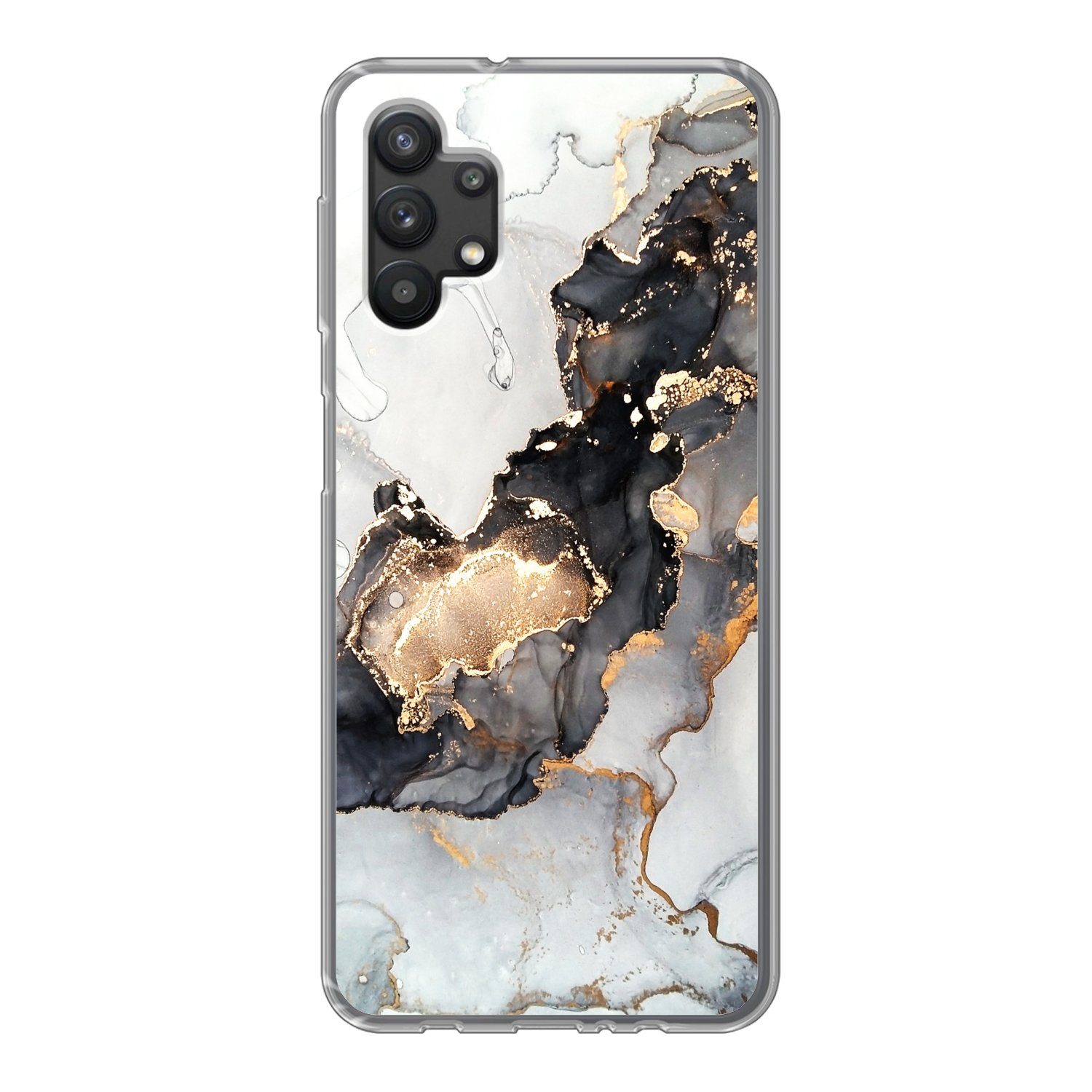 MuchoWow Handyhülle für Samsung Galaxy A32 5G Marmor - Schwarz - Weiß - Gold - Luxus - Abs, Smartphone-Bumper, Print, Handy Schutzhülle Dünn