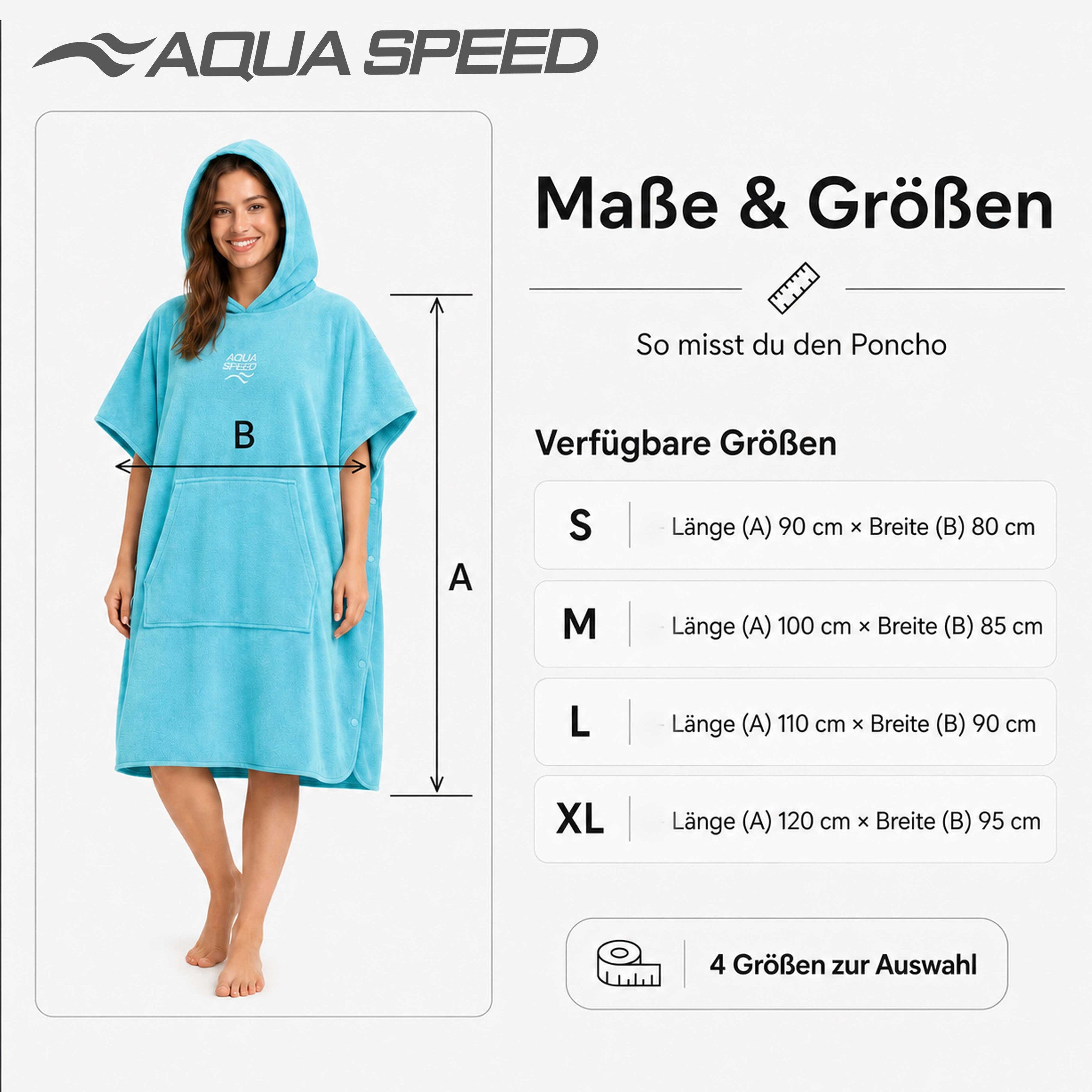 Aqua Speed Kapuzenhandtuch Großformatiger Badeponcho für entspanntes Abtrocknen nach dem Wasser, (Größe L 90 x 220 cm – Grammatur 400 g/m), Angenehme Umhüllung  – Bild 4 von 5