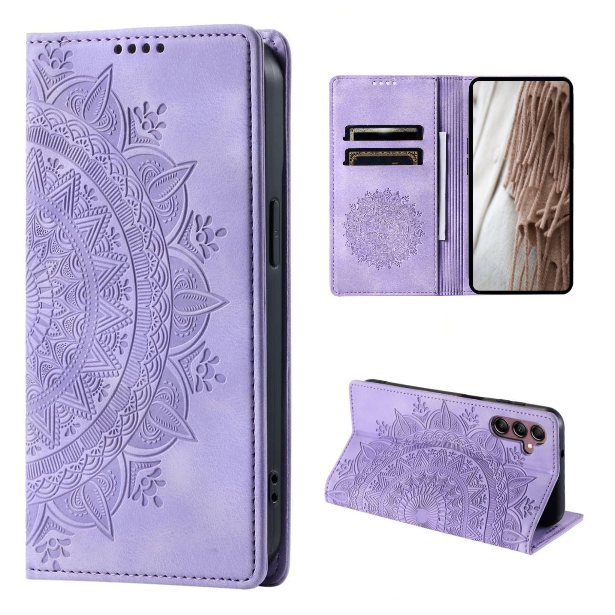 CoverKingz Handyhülle Hülle für Samsung Galaxy A25 5G Handyhülle Flip Case Cover Tasche 16,4 cm (6,5 Zoll), Klapphülle Schutzhülle mit Kartenfach Schutztasche Motiv Mandala