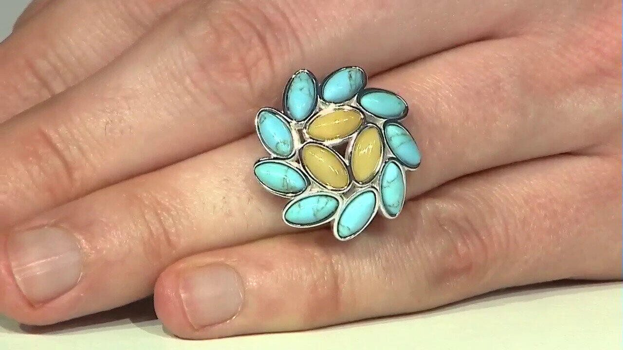 Cavill Silberring Cavill Ring 925 Silber mit 9 Türkisen & 3 Bernstein, 4,76 ct, floral (1-tlg)