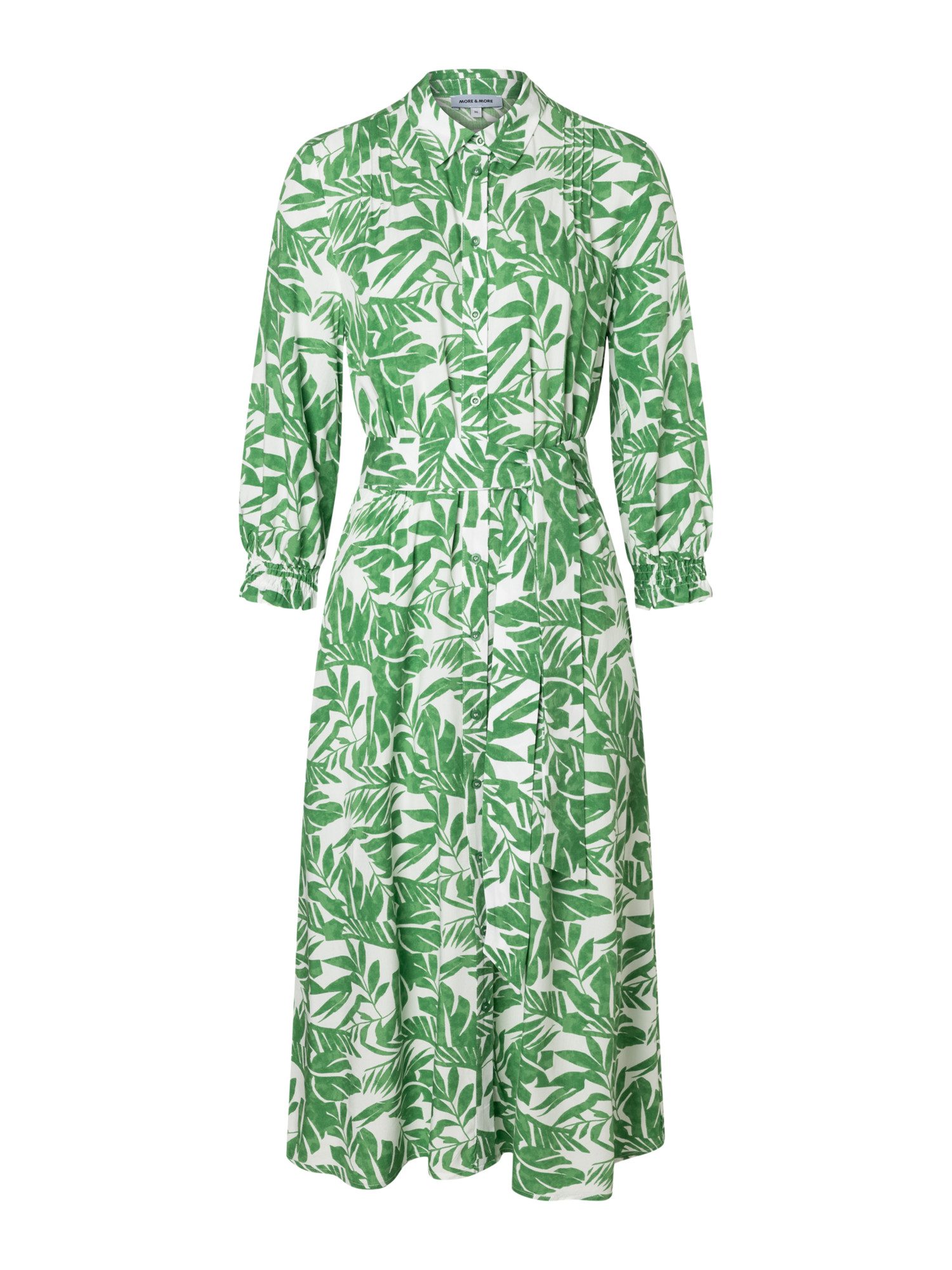 MORE&MORE Blusenkleid fließendes 3/4 Arm-Maxikleid, Blätterprint